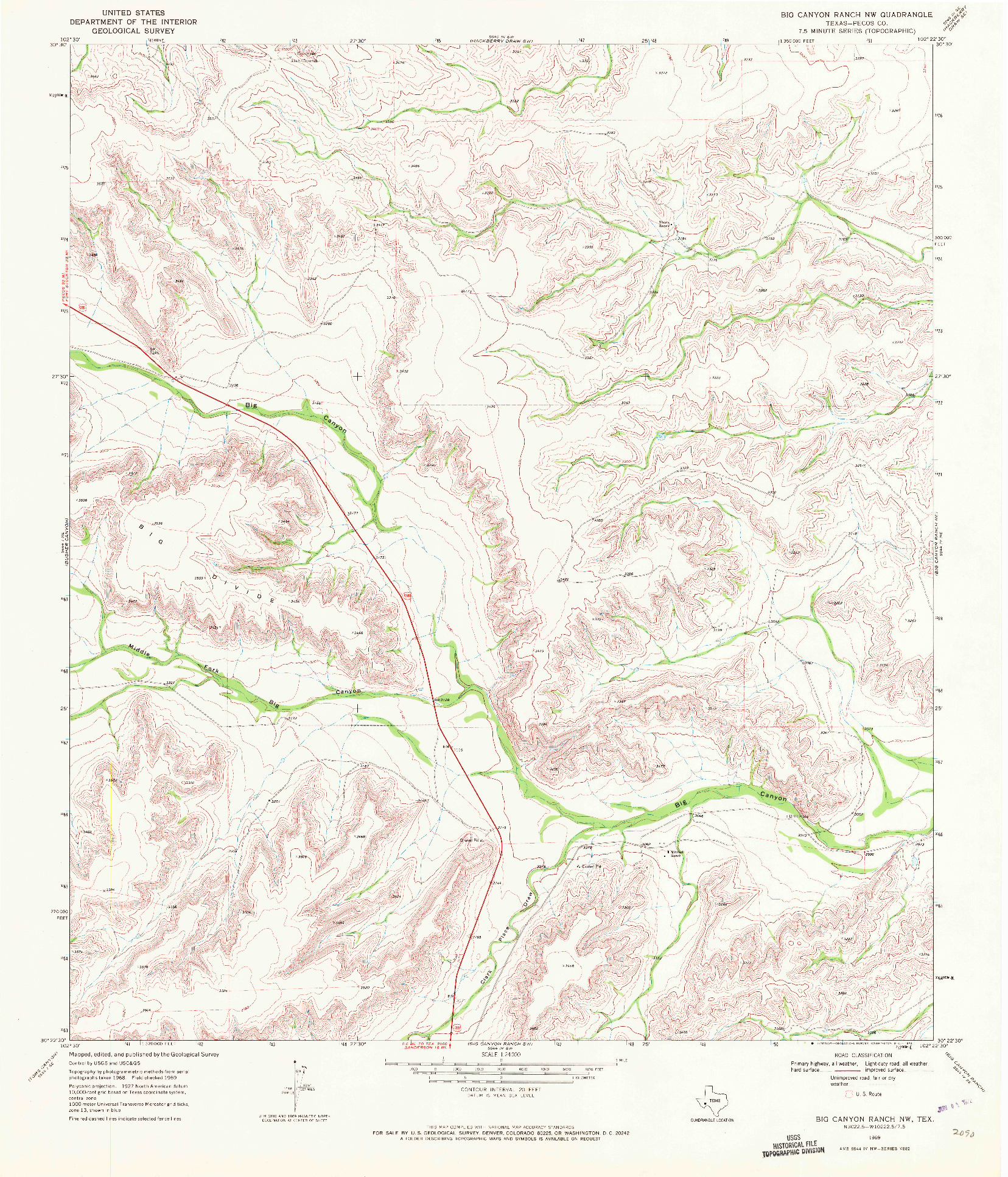 USGS 1:24000-SCALE QUADRANGLE FOR BIG CANYON RANCH NW, TX 1969