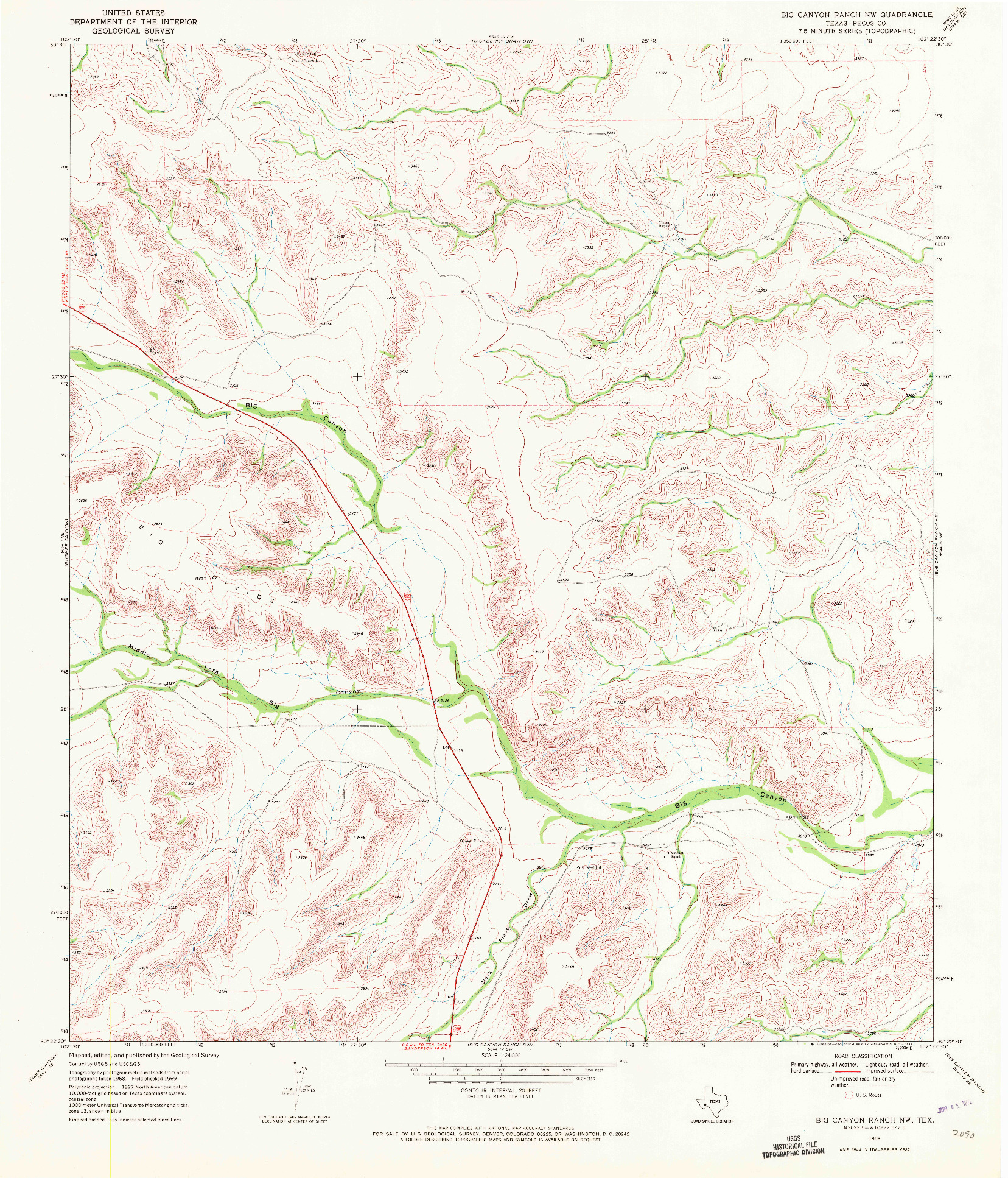 USGS 1:24000-SCALE QUADRANGLE FOR BIG CANYON RANCH NW, TX 1969