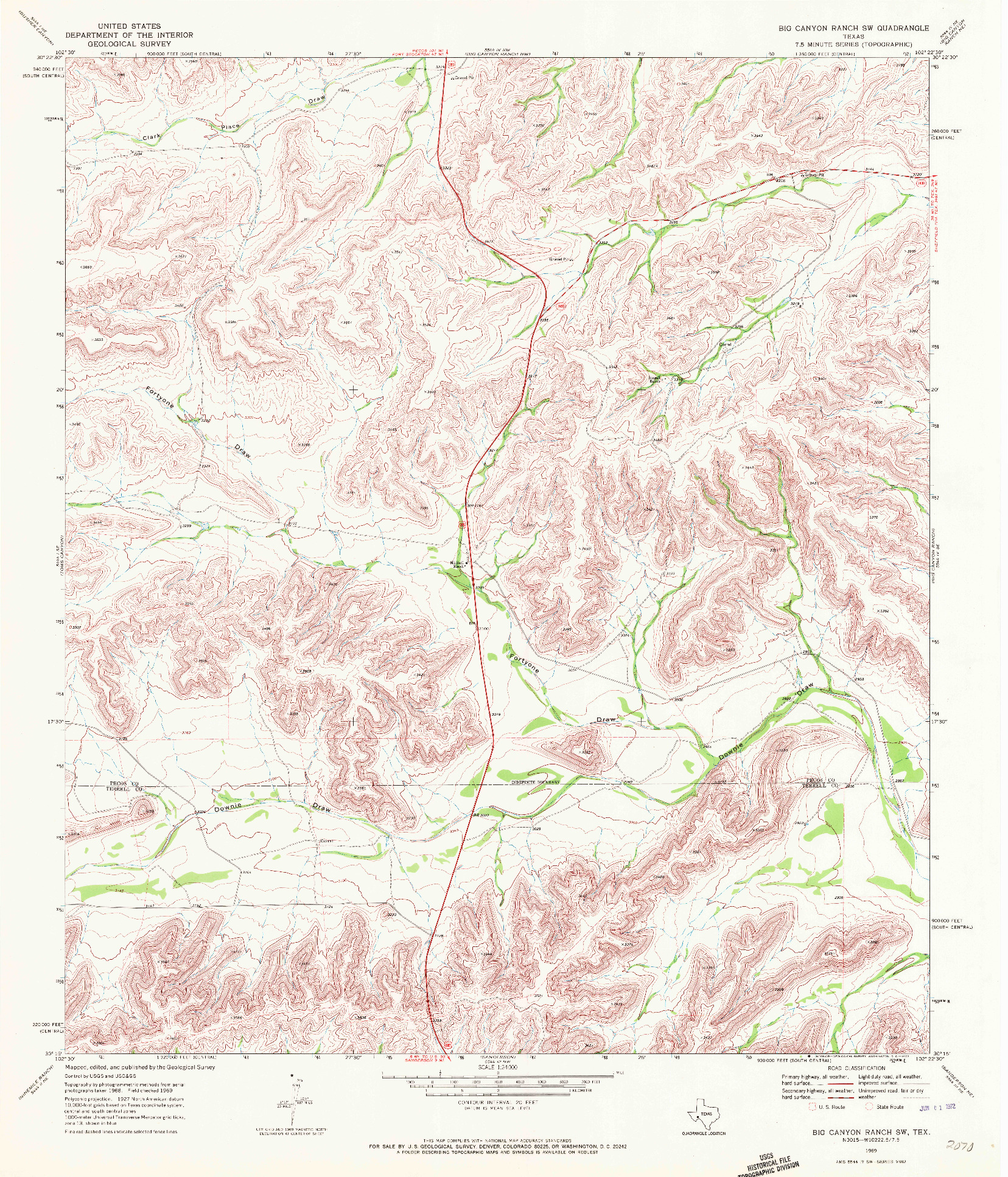 USGS 1:24000-SCALE QUADRANGLE FOR BIG CANYON RANCH SW, TX 1969
