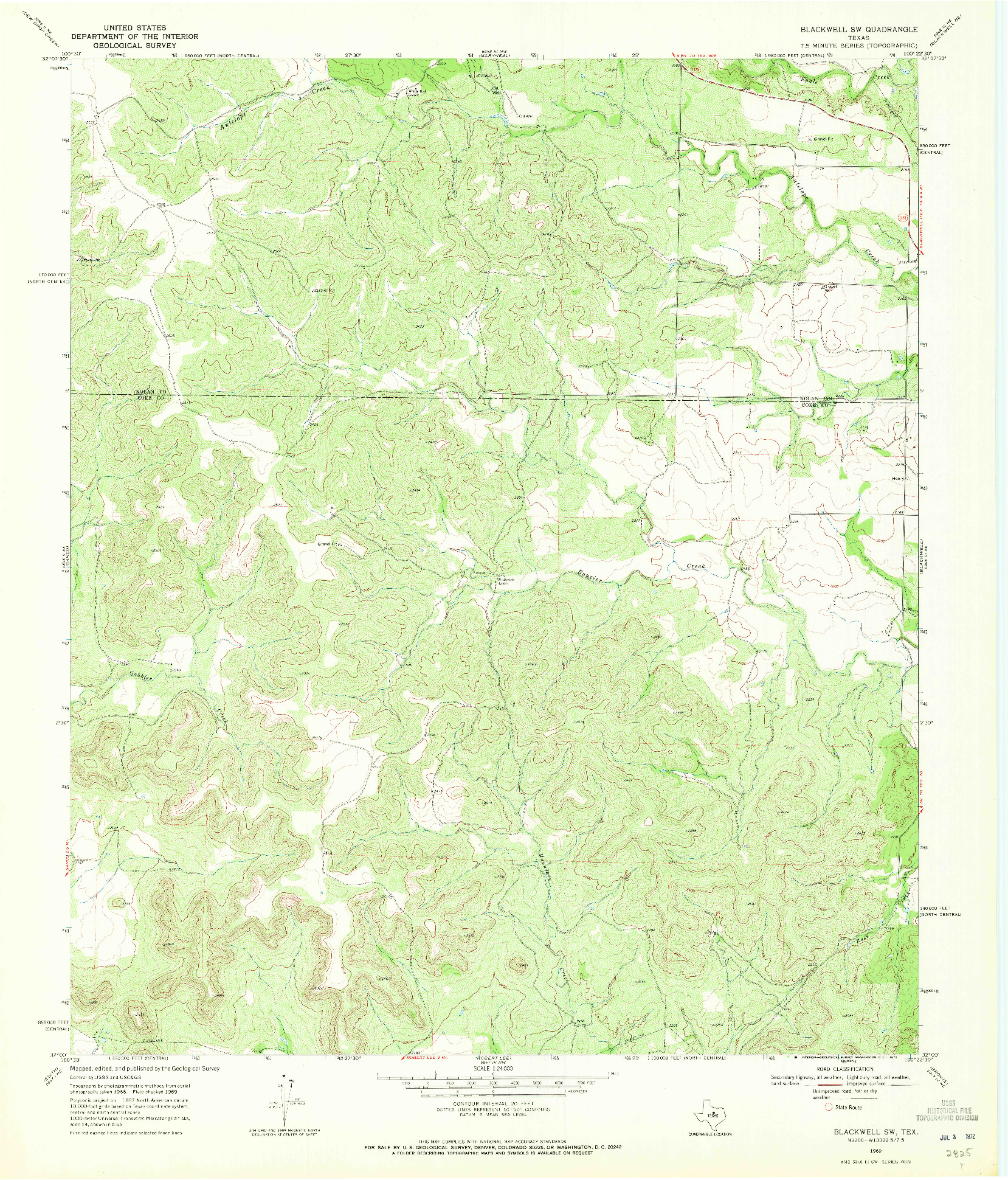 USGS 1:24000-SCALE QUADRANGLE FOR BLACKWELL SW, TX 1969