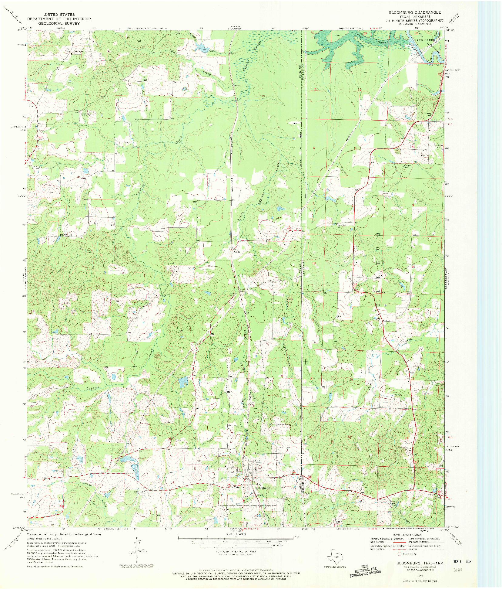 USGS 1:24000-SCALE QUADRANGLE FOR BLOOMBURG, TX 1969