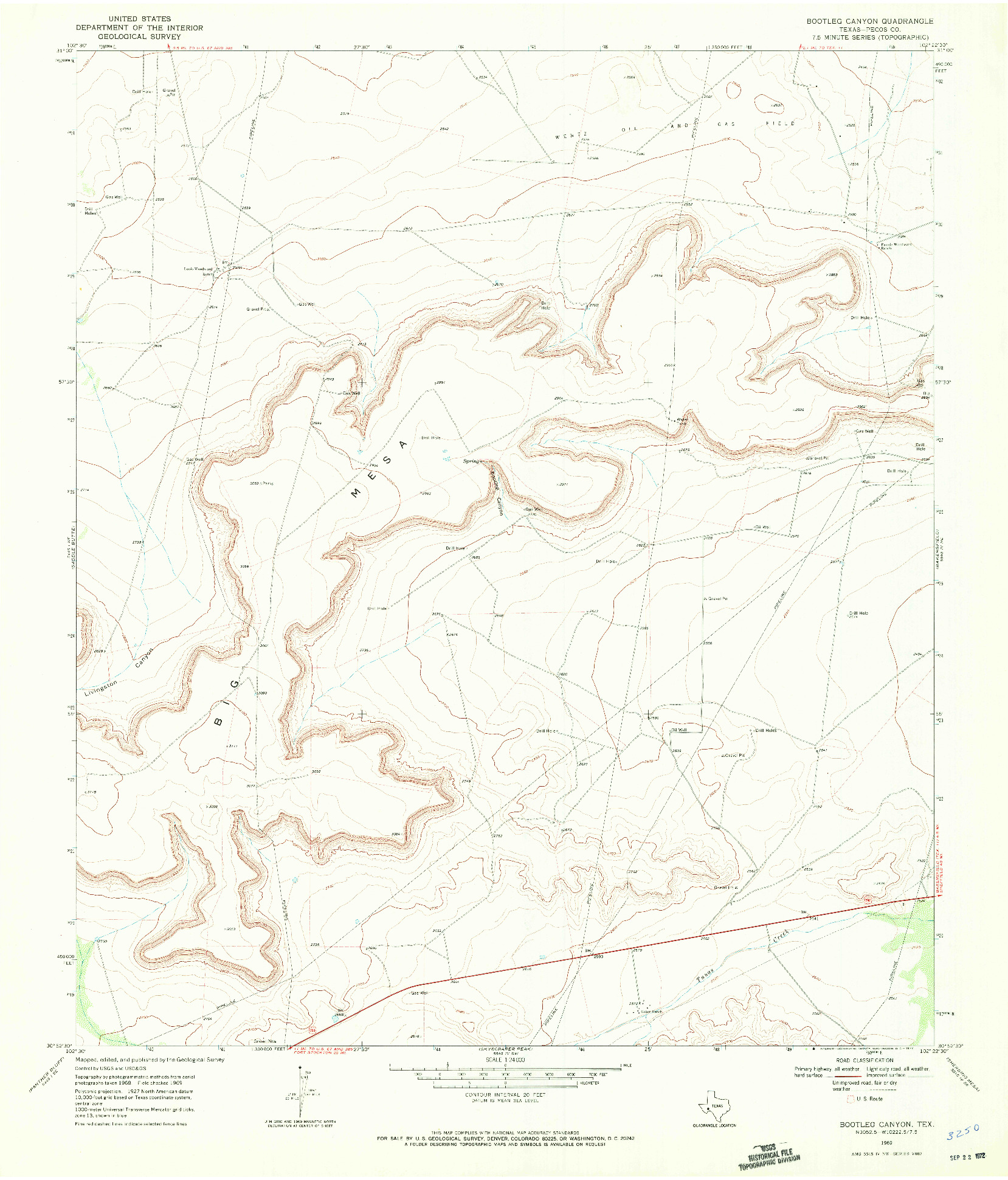 USGS 1:24000-SCALE QUADRANGLE FOR BOOTLEG CANYON, TX 1969