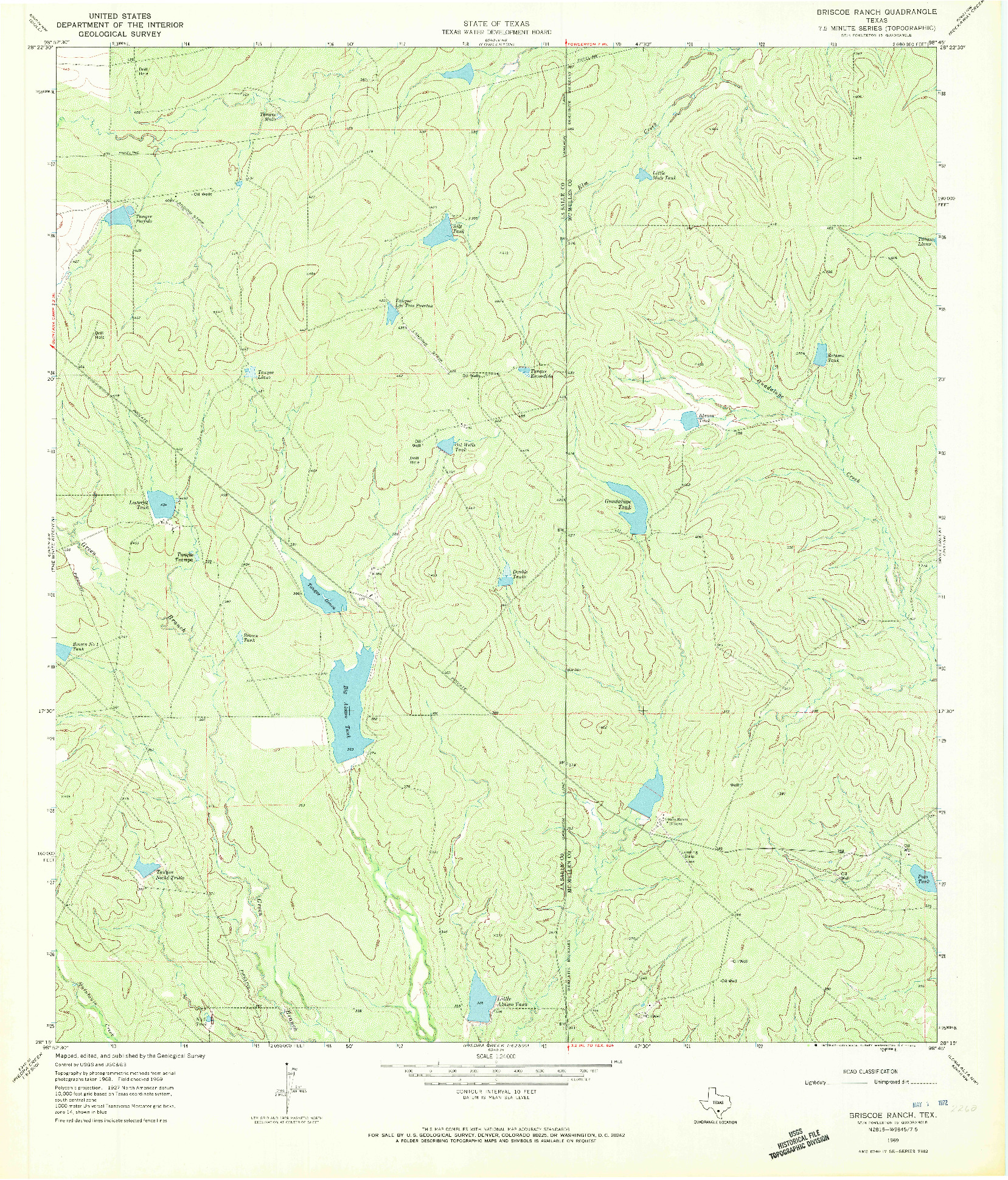 USGS 1:24000-SCALE QUADRANGLE FOR BRISCOE RANCH, TX 1969