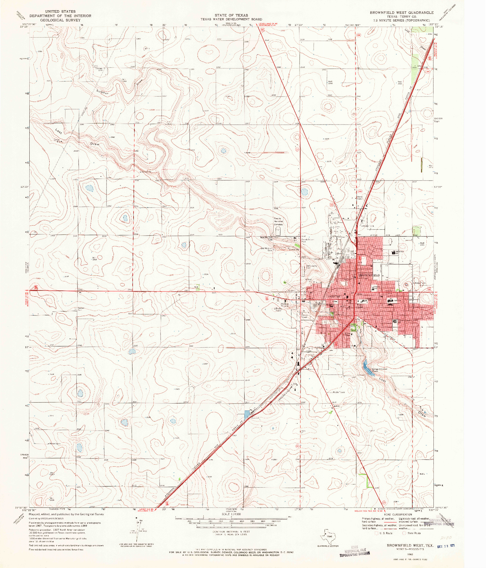 USGS 1:24000-SCALE QUADRANGLE FOR BROWNFIELD WEST, TX 1969