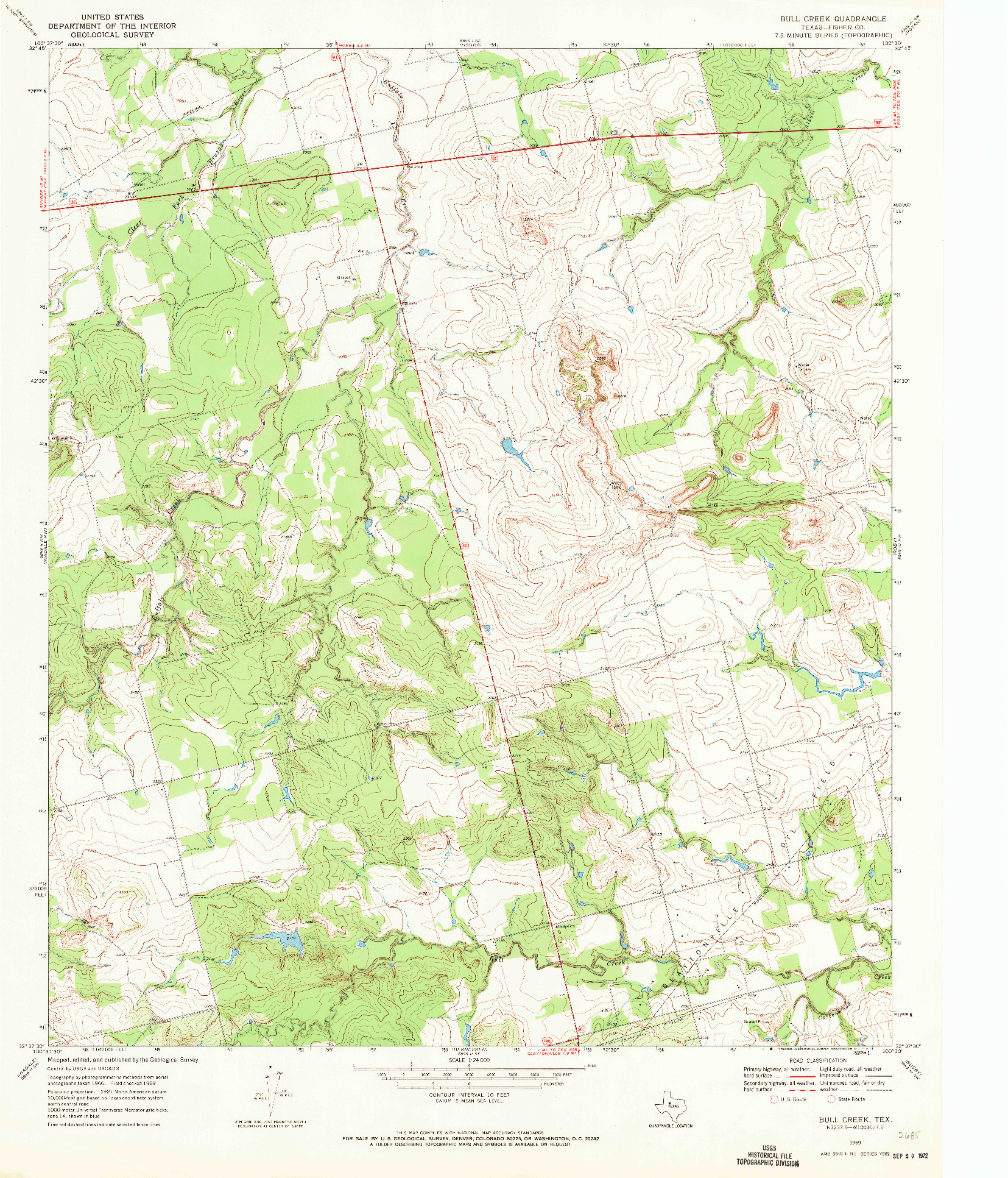 USGS 1:24000-SCALE QUADRANGLE FOR BULL CREEK, TX 1969