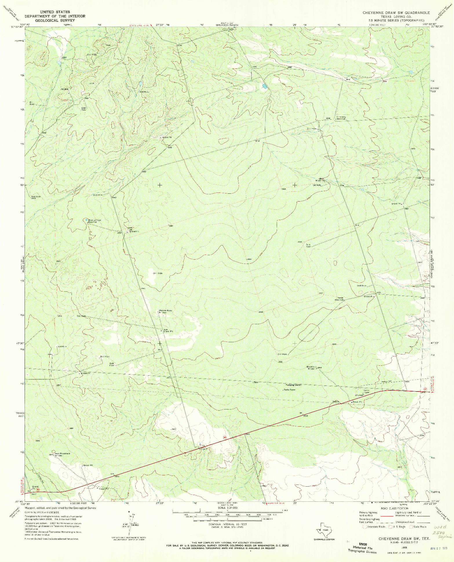 USGS 1:24000-SCALE QUADRANGLE FOR CHEYENNE DRAW SW, TX 1969