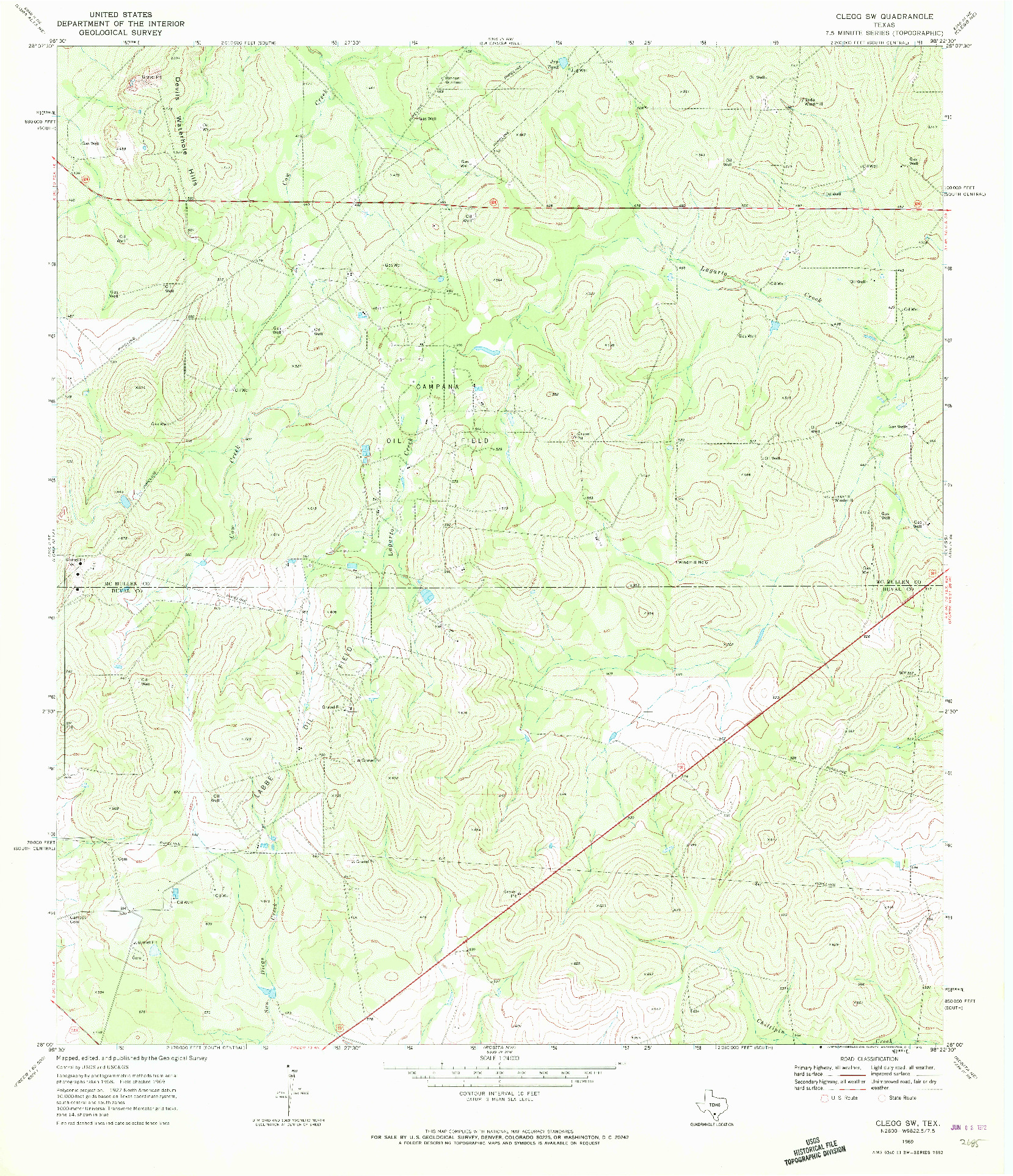 USGS 1:24000-SCALE QUADRANGLE FOR CLEGG SW, TX 1969