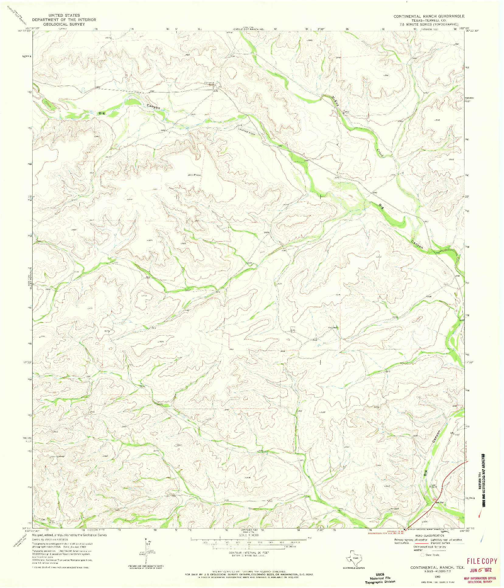 USGS 1:24000-SCALE QUADRANGLE FOR CONTINENTAL RANCH, TX 1969