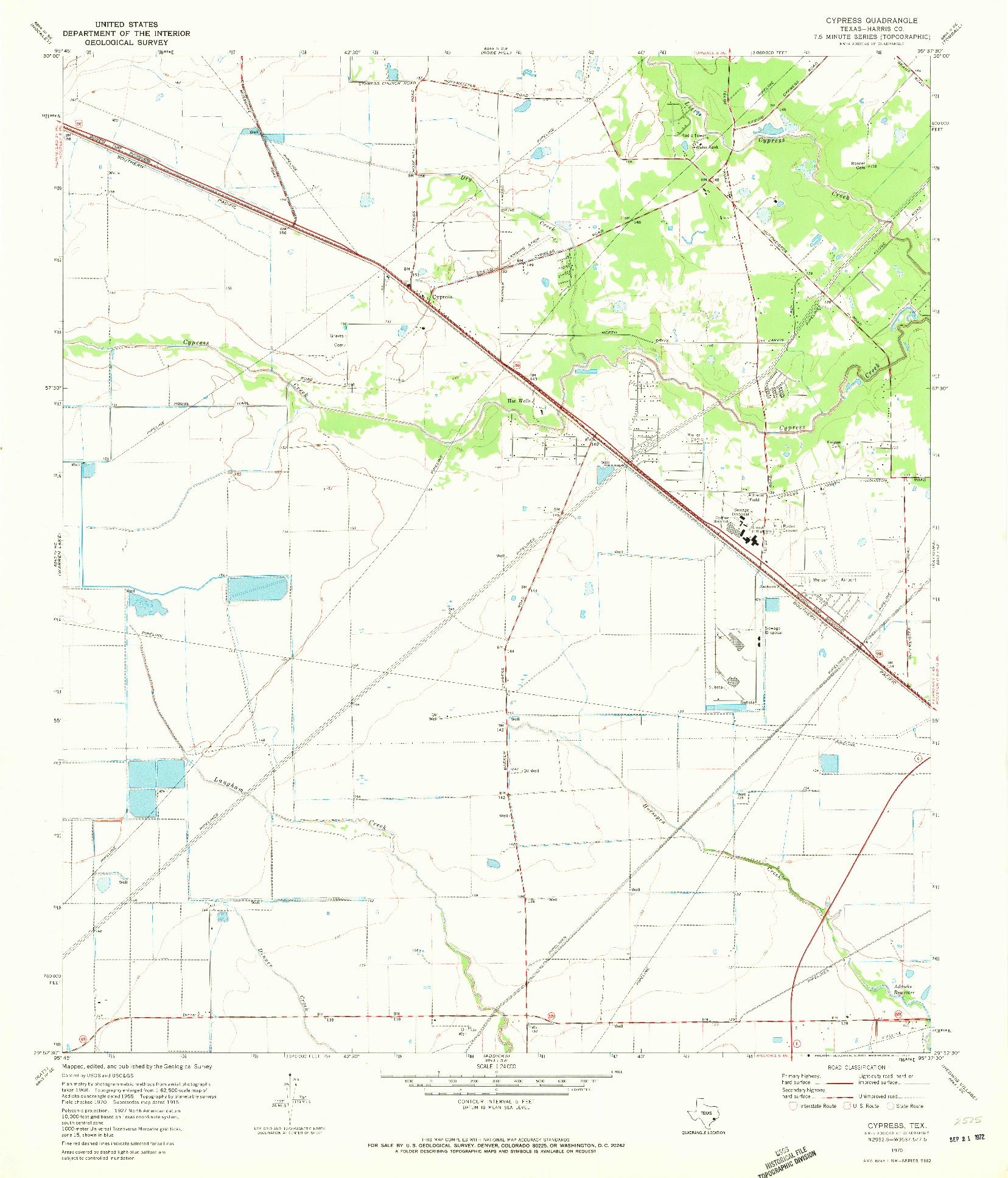 USGS 1:24000-SCALE QUADRANGLE FOR CYPRESS, TX 1970