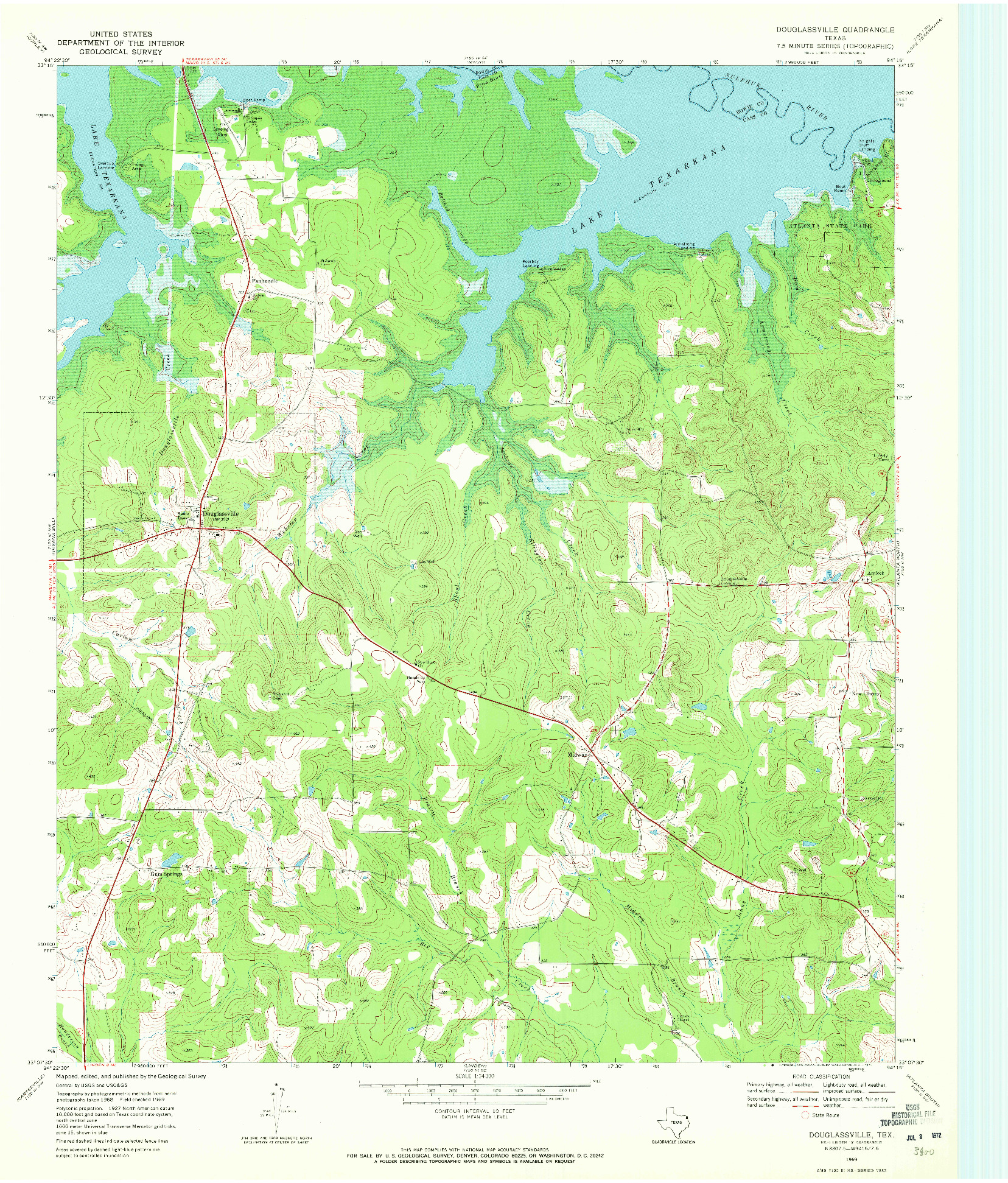 USGS 1:24000-SCALE QUADRANGLE FOR DOUGLASSVILLE, TX 1969