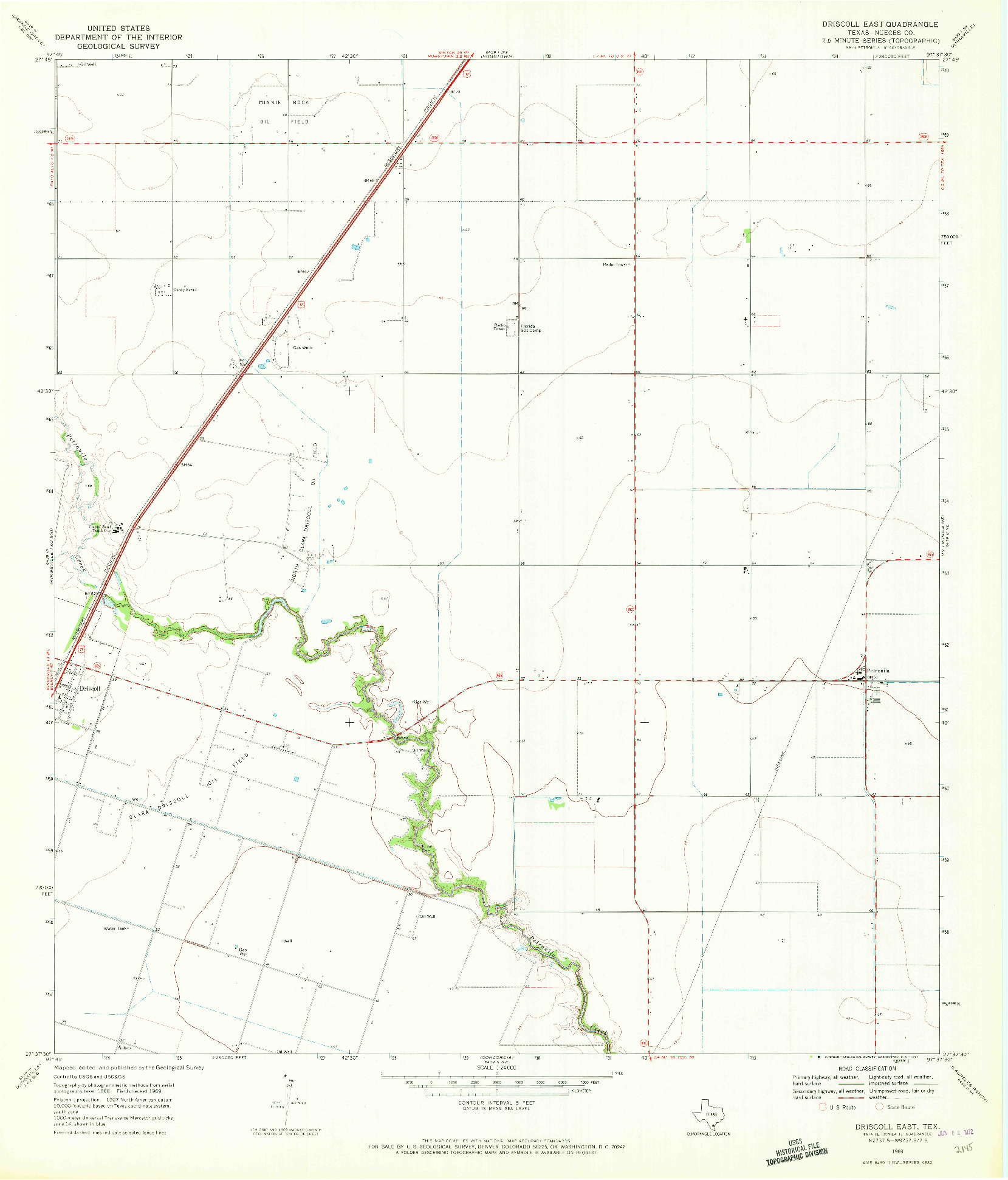 USGS 1:24000-SCALE QUADRANGLE FOR DRISCOLL EAST, TX 1969