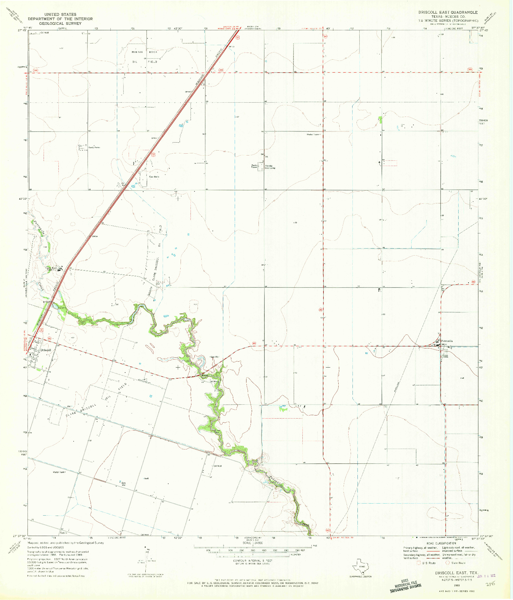 USGS 1:24000-SCALE QUADRANGLE FOR DRISCOLL EAST, TX 1969