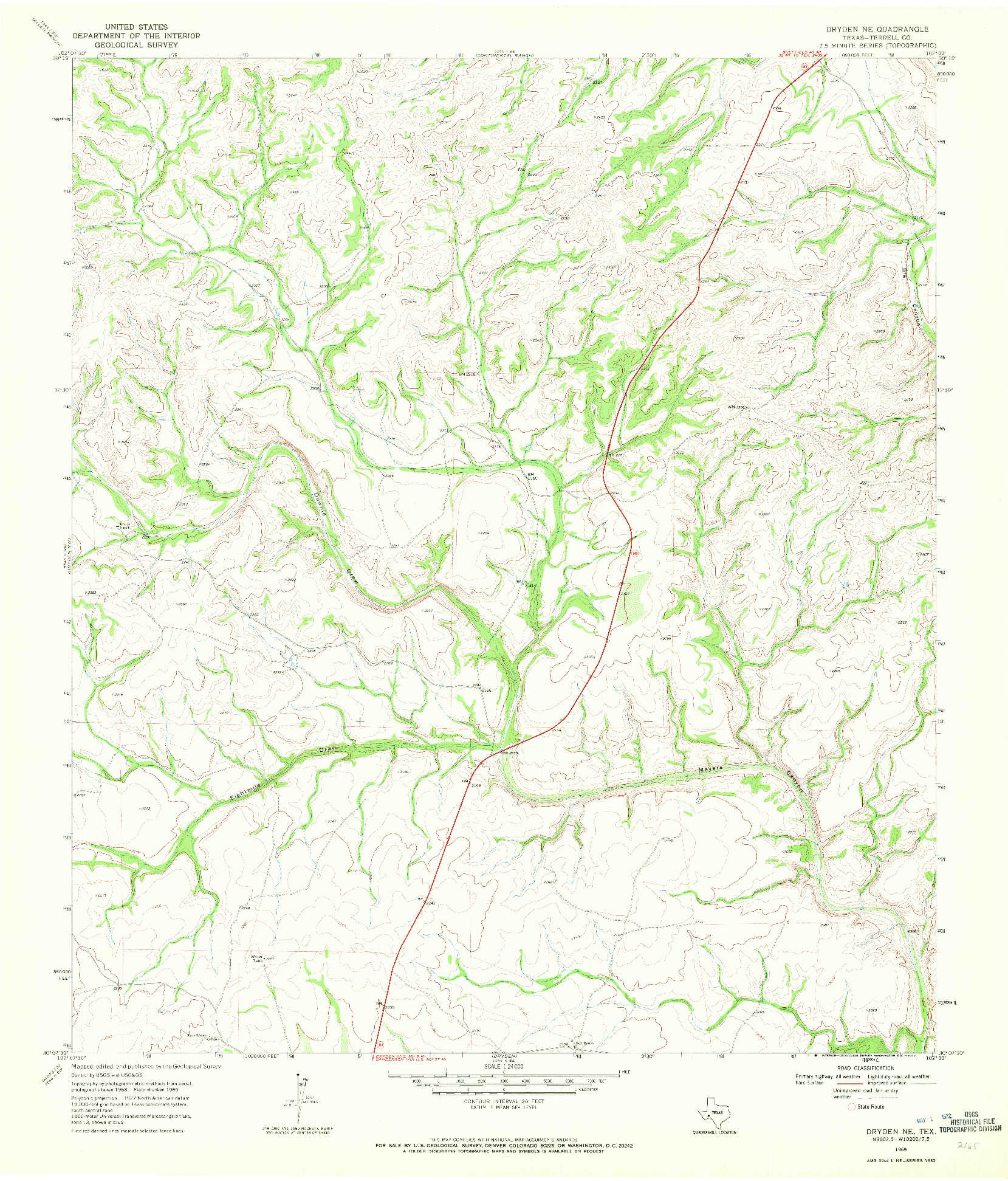 USGS 1:24000-SCALE QUADRANGLE FOR DRYDEN NE, TX 1969