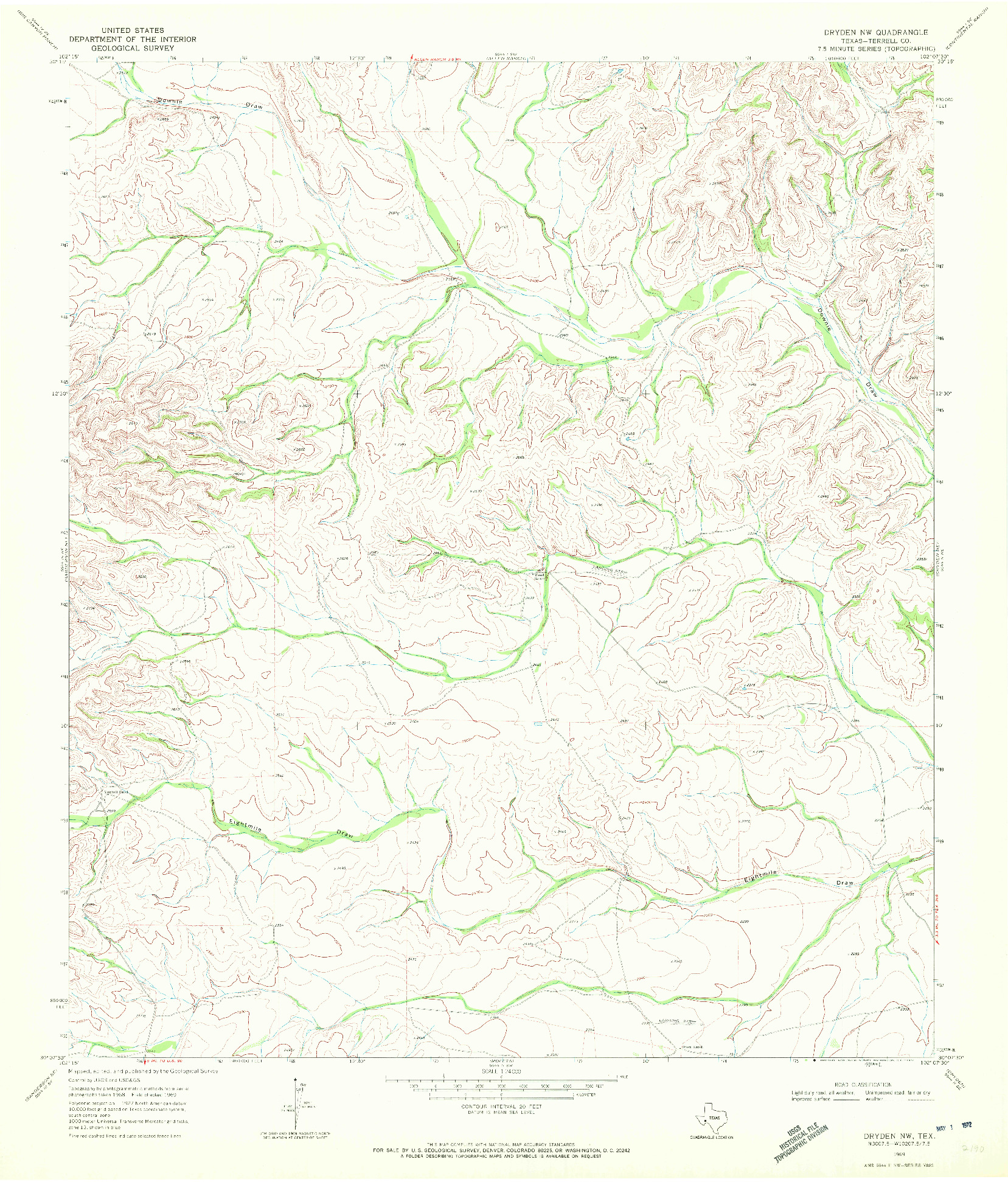 USGS 1:24000-SCALE QUADRANGLE FOR DRYDEN NW, TX 1969