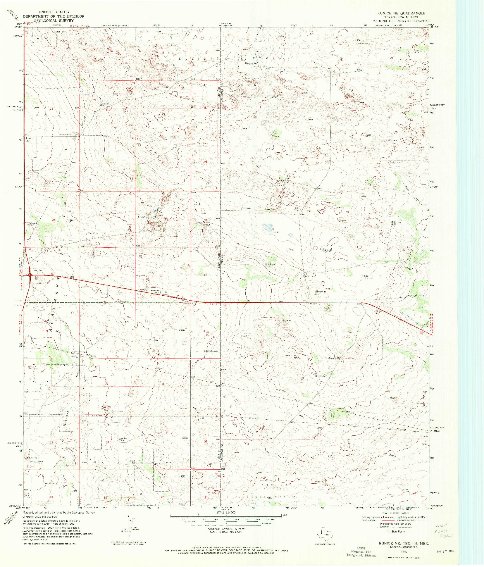 USGS 1:24000-SCALE QUADRANGLE FOR EUNICE NE, TX 1969