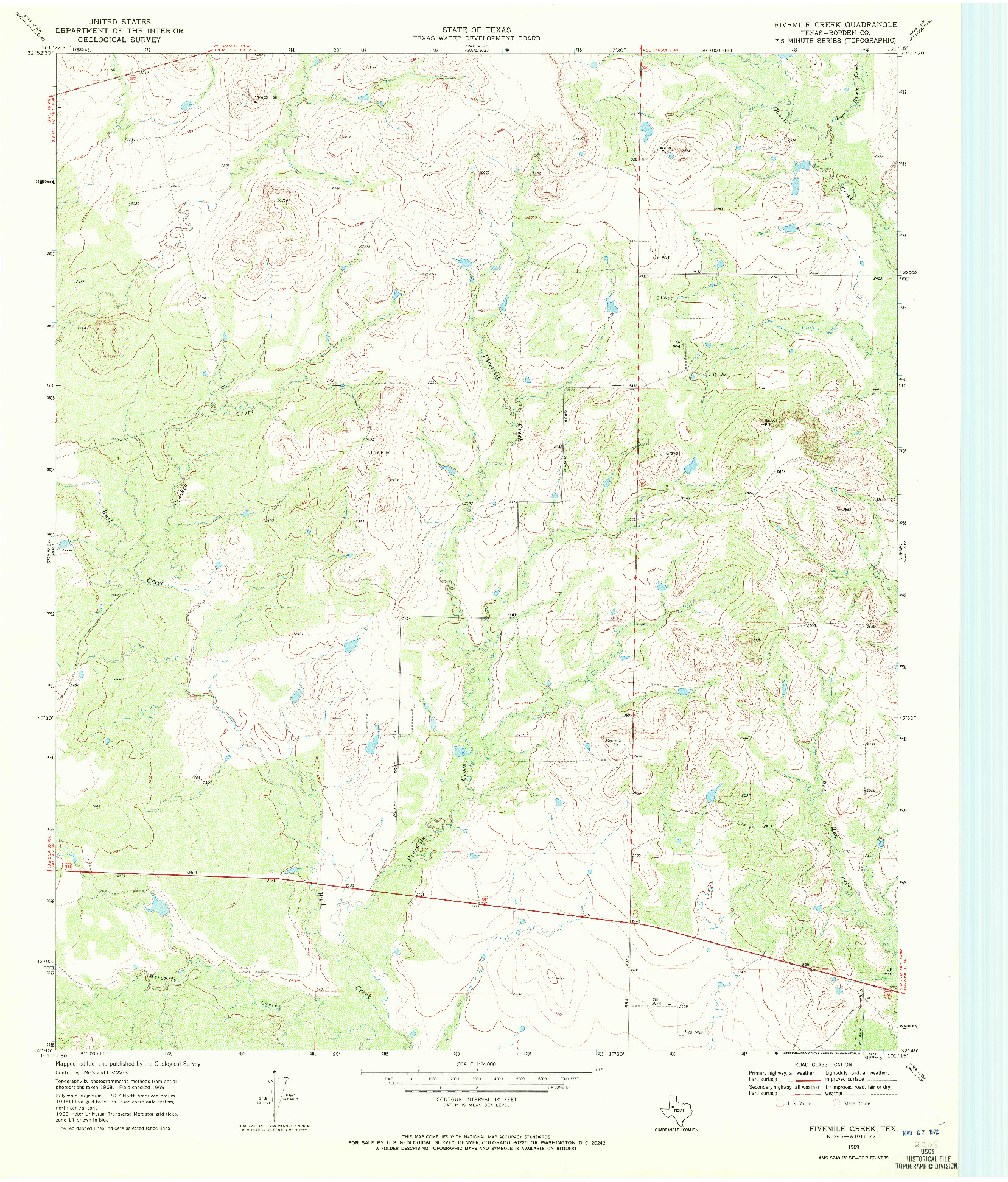 USGS 1:24000-SCALE QUADRANGLE FOR FIVEMILE CREEK, TX 1969