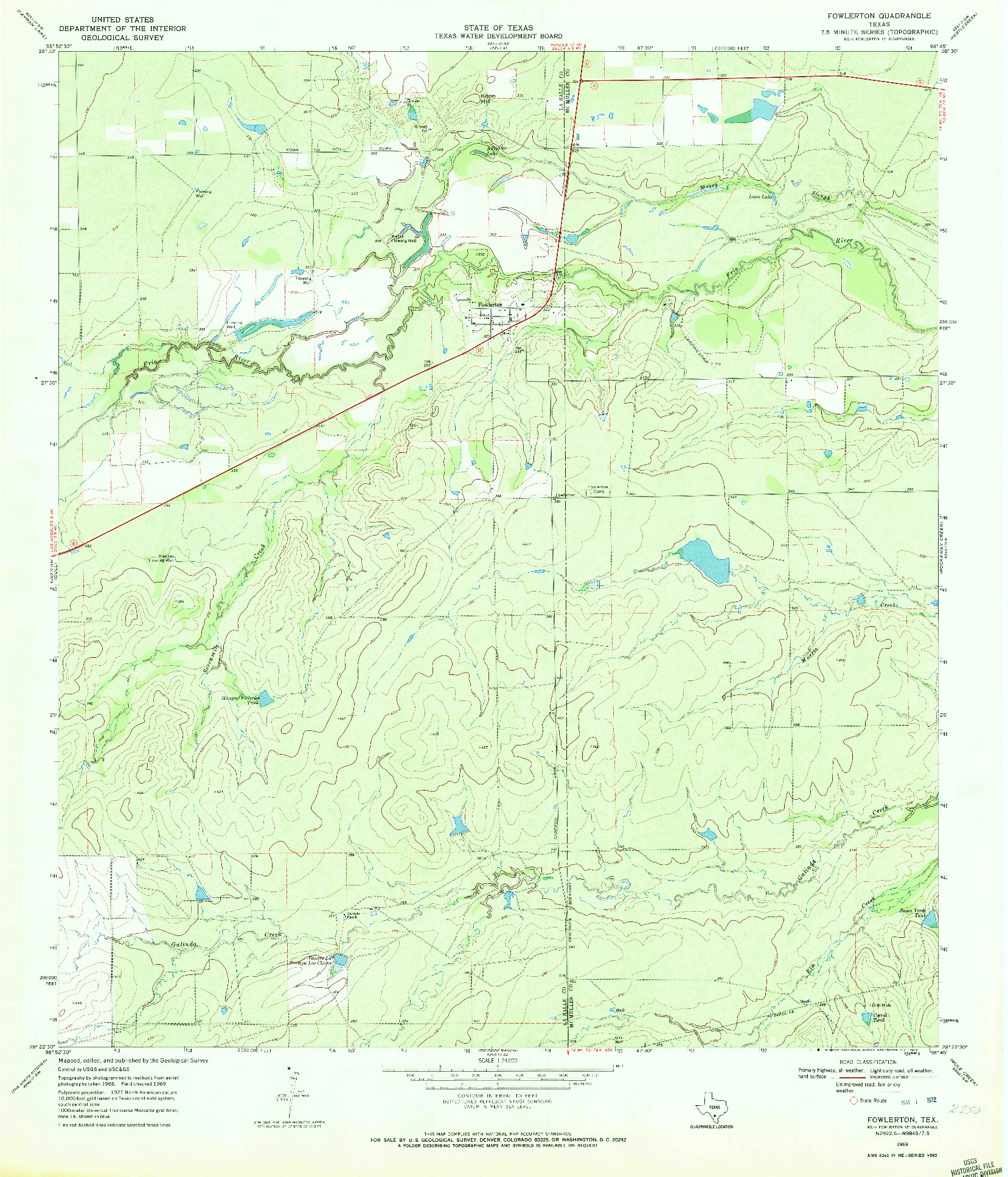 USGS 1:24000-SCALE QUADRANGLE FOR FOWLERTON, TX 1969