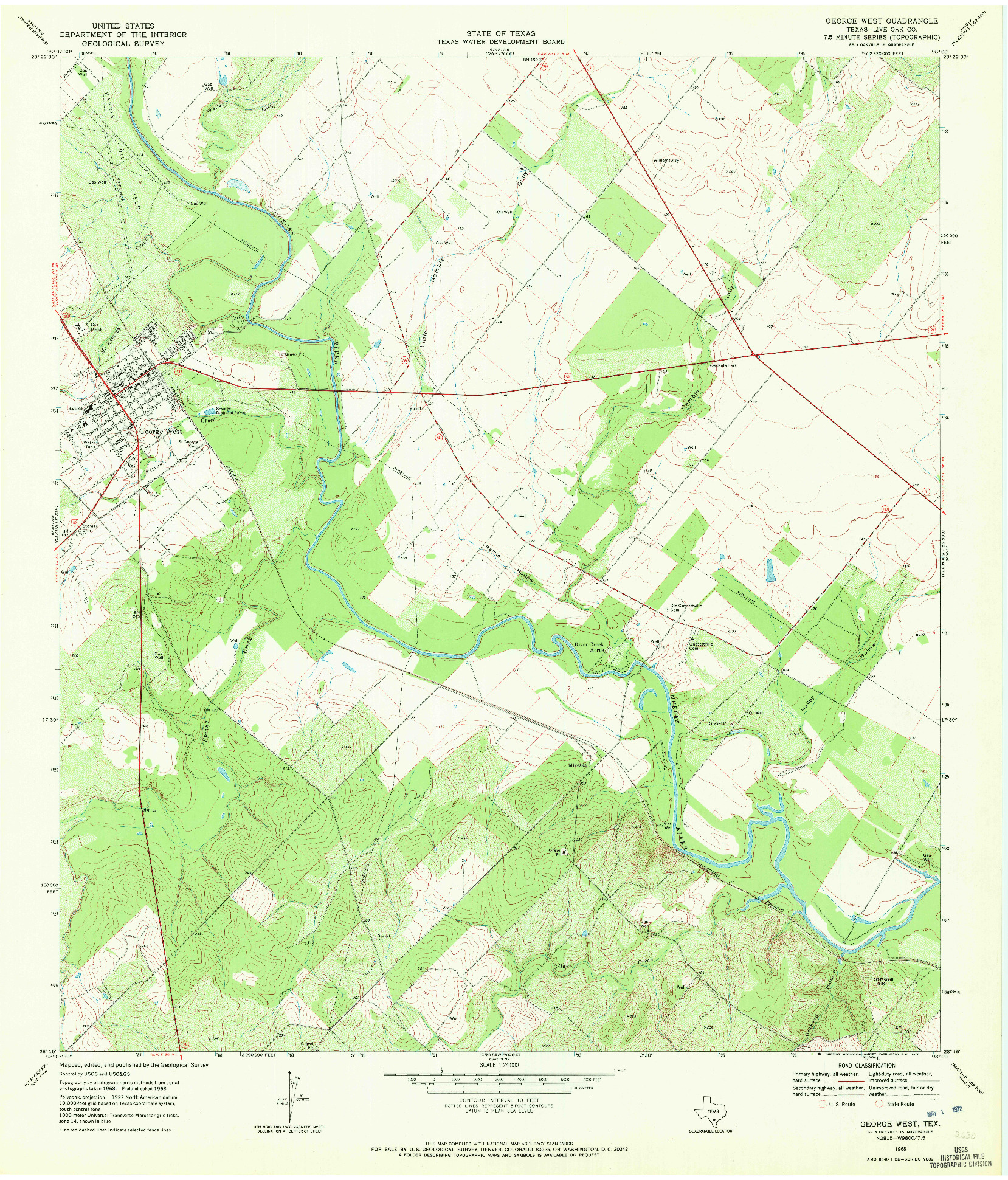 USGS 1:24000-SCALE QUADRANGLE FOR GEORGE WEST, TX 1968