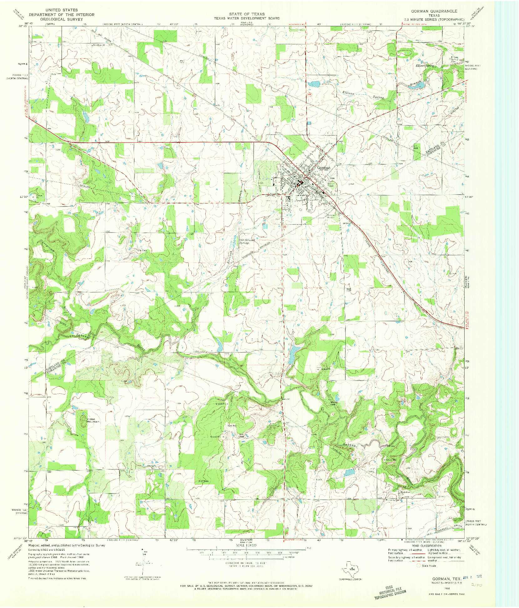 USGS 1:24000-SCALE QUADRANGLE FOR GORMAN, TX 1968