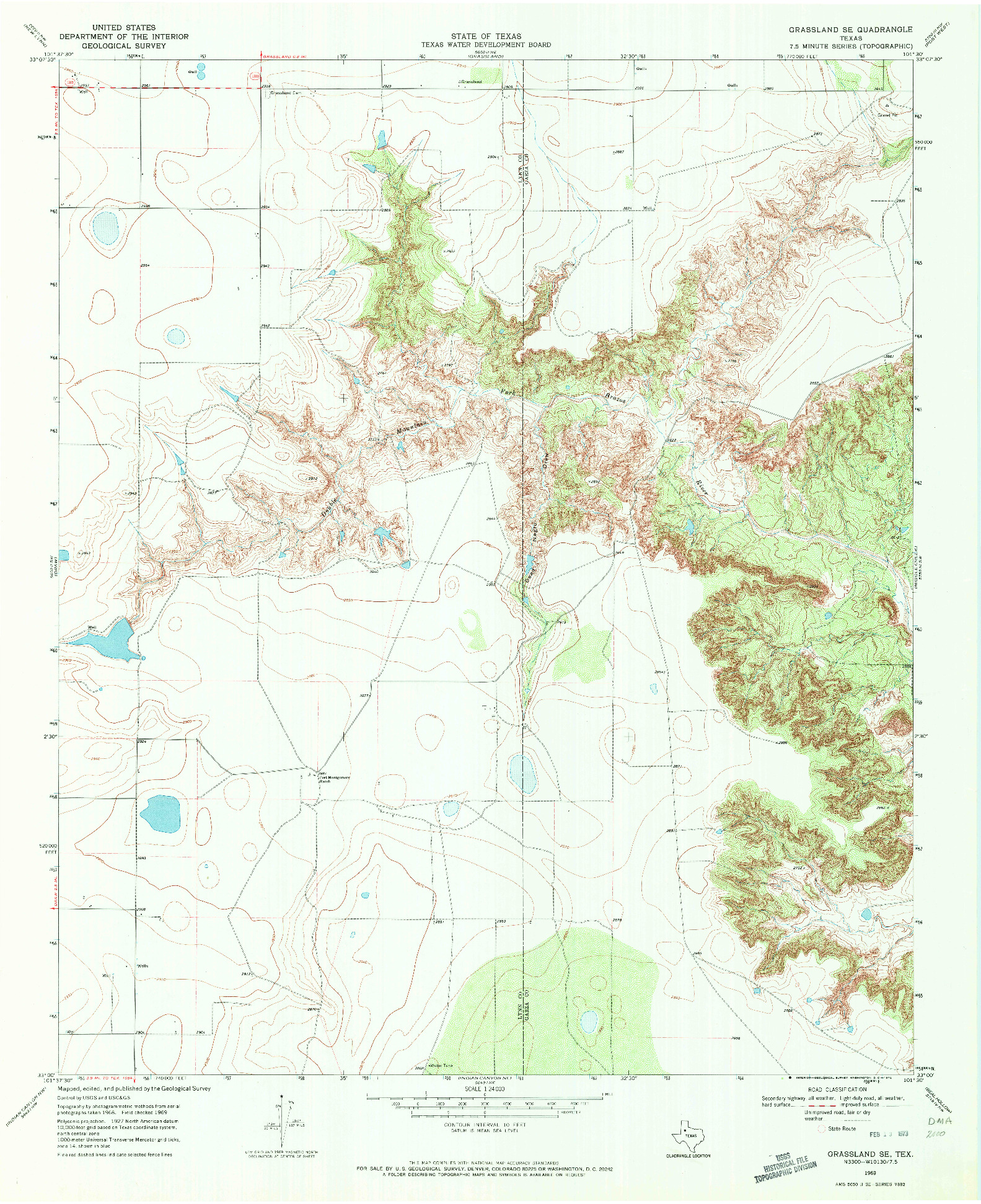 USGS 1:24000-SCALE QUADRANGLE FOR GRASSLAND SE, TX 1969