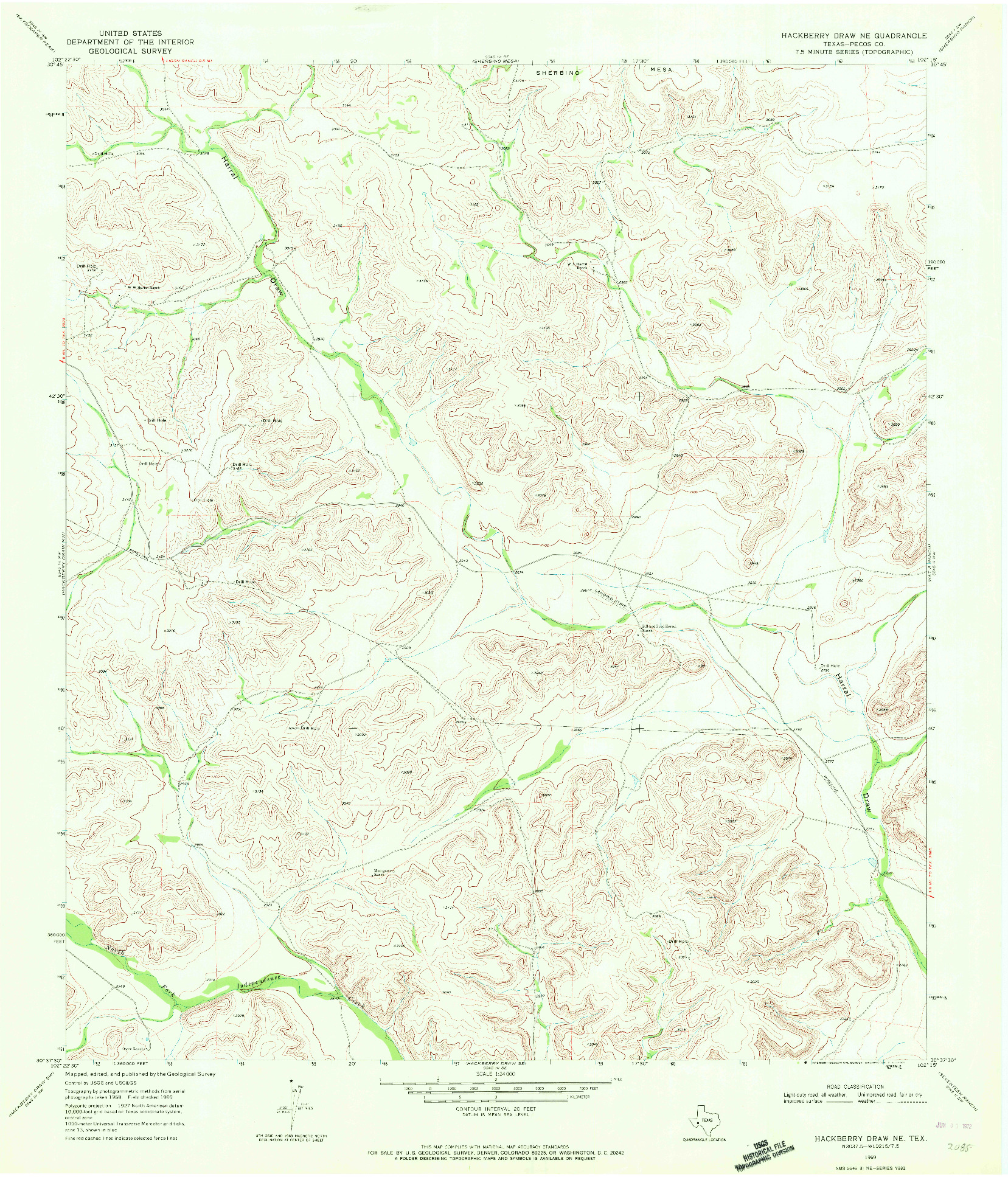 USGS 1:24000-SCALE QUADRANGLE FOR HACKBERRY DRAW NE, TX 1969