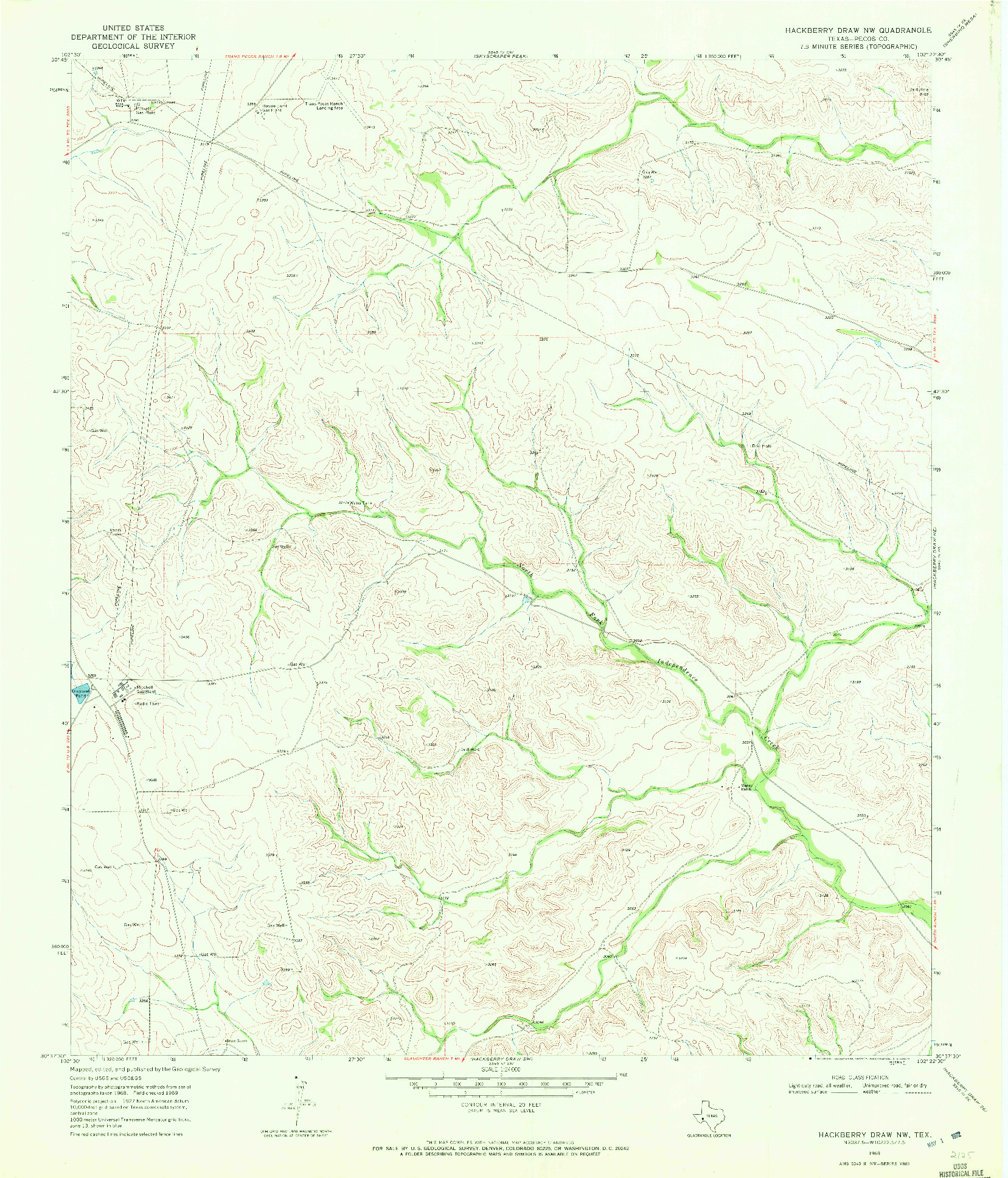 USGS 1:24000-SCALE QUADRANGLE FOR HACKBERRY DRAW NW, TX 1969