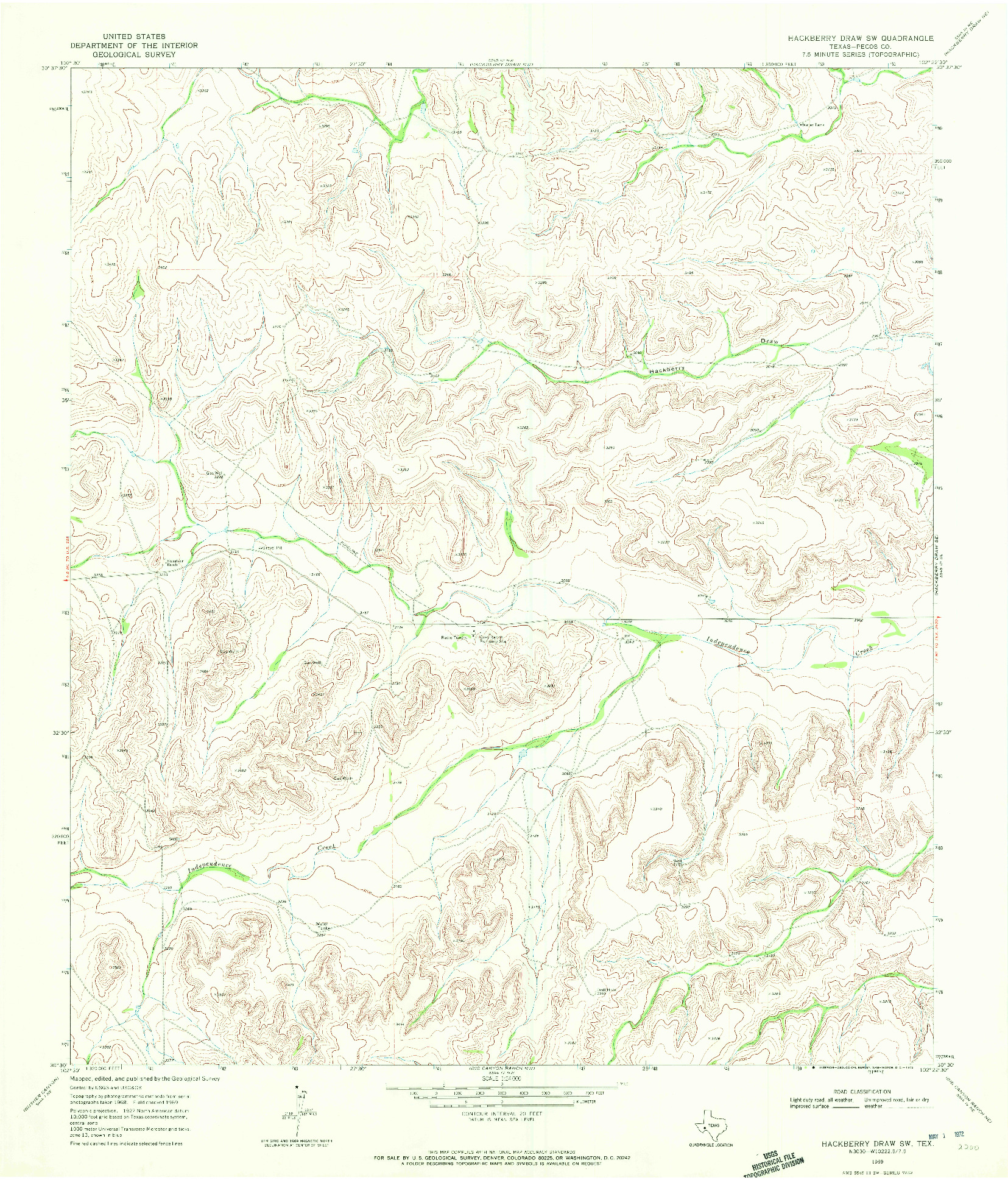 USGS 1:24000-SCALE QUADRANGLE FOR HACKBERRY DRAW SW, TX 1969