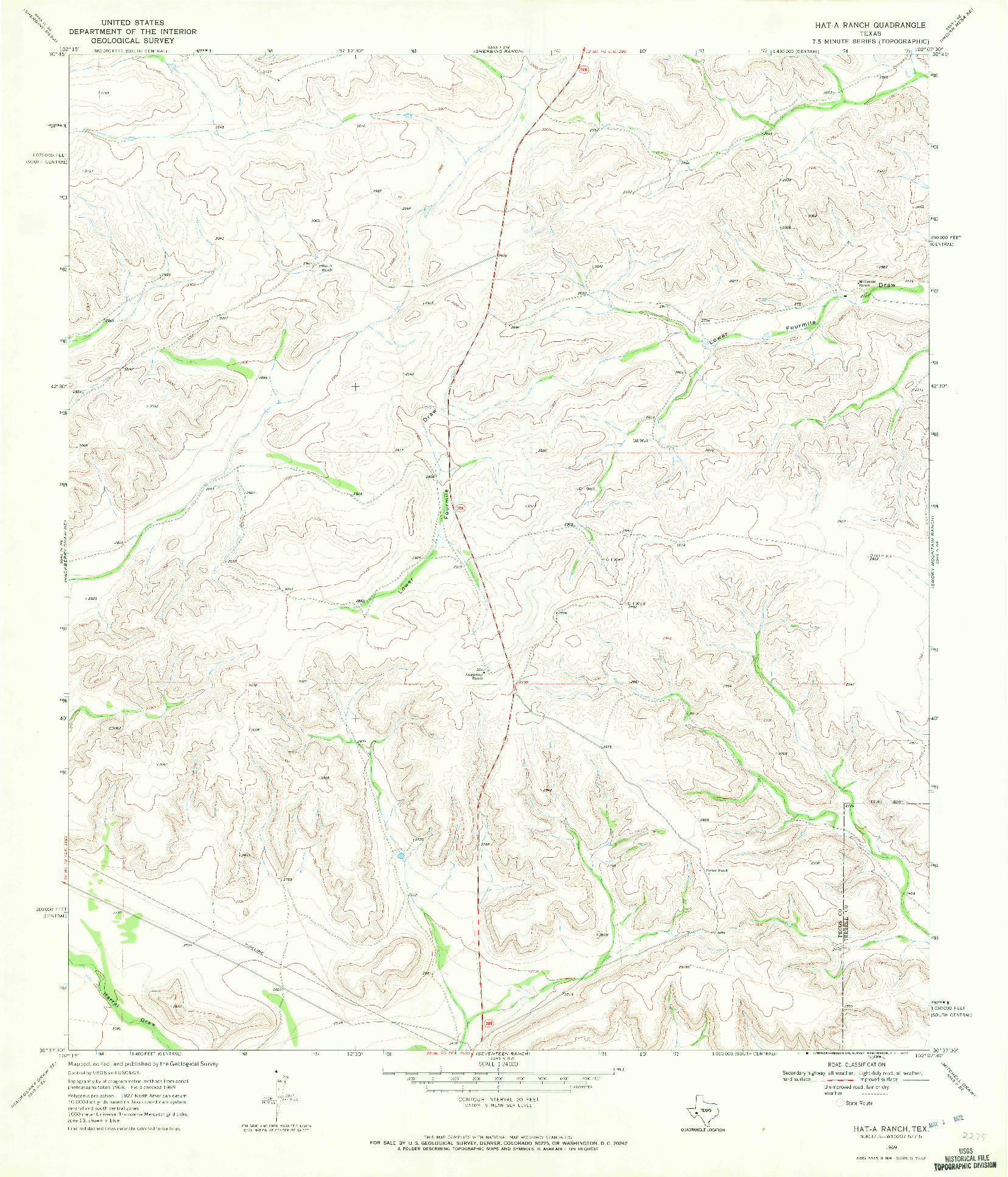 USGS 1:24000-SCALE QUADRANGLE FOR HAT-A RANCH, TX 1969