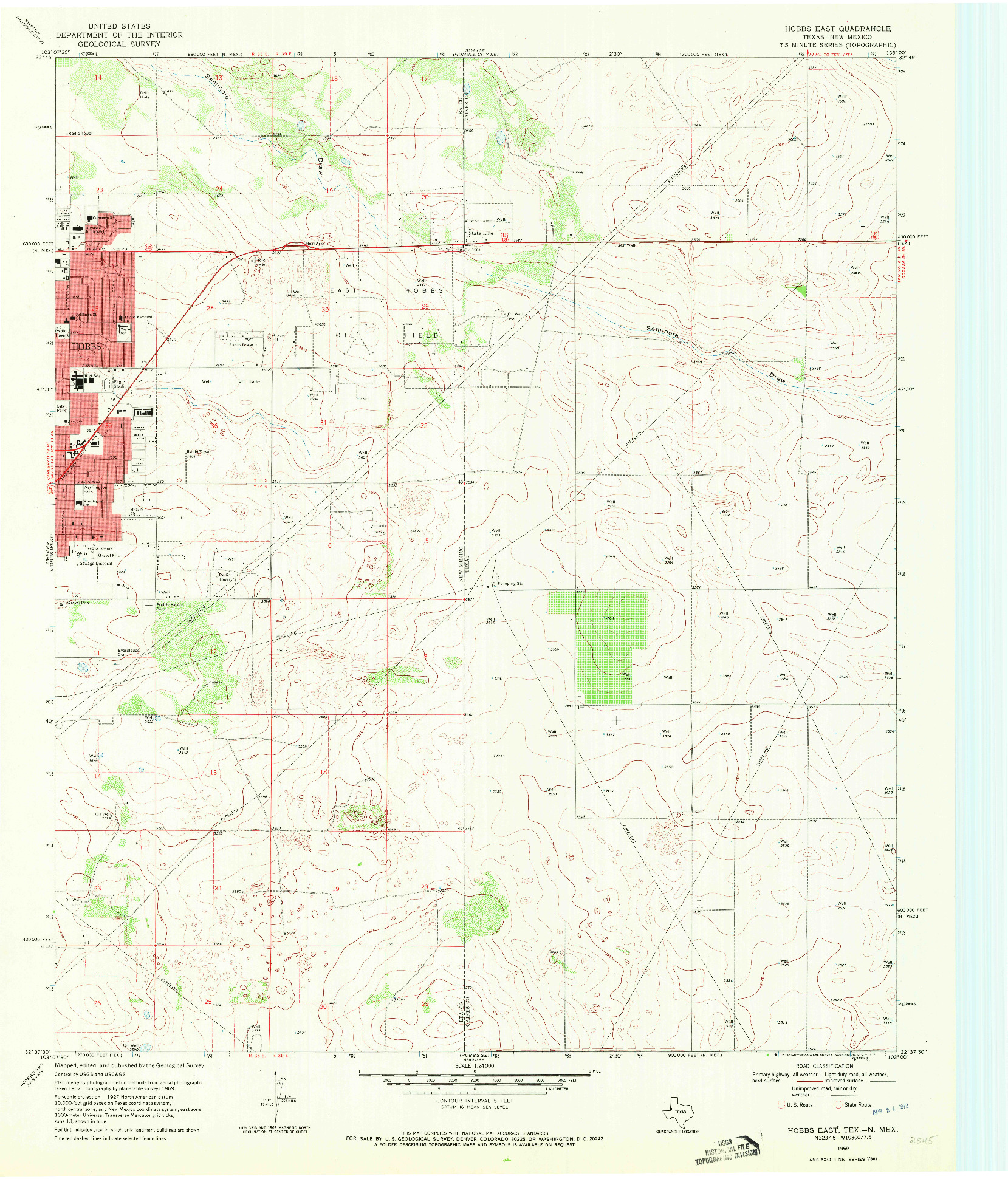 USGS 1:24000-SCALE QUADRANGLE FOR HOBBS EAST, TX 1969