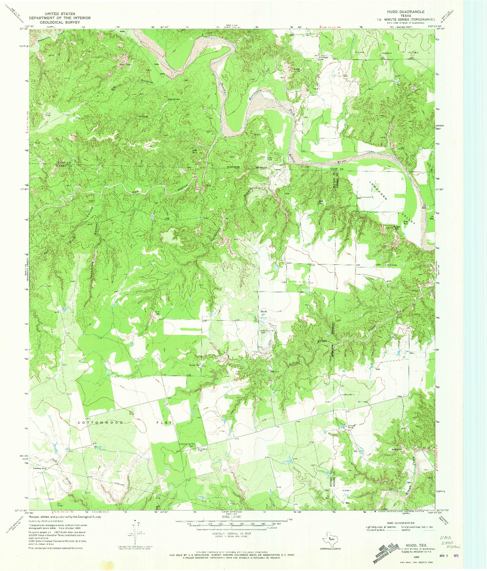 USGS 1:24000-SCALE QUADRANGLE FOR HUDD, TX 1969