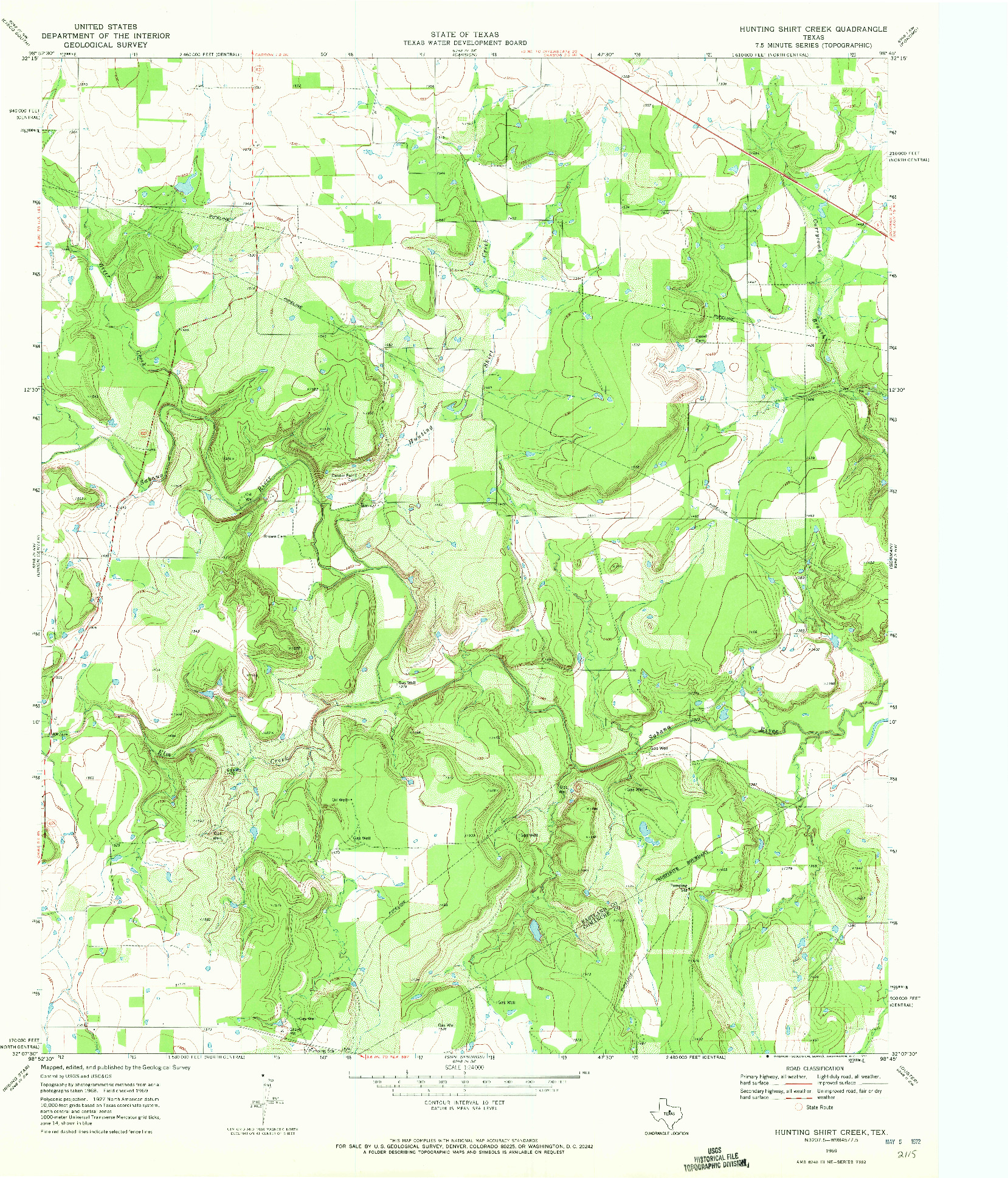 USGS 1:24000-SCALE QUADRANGLE FOR HUNTING SHIRT CREEK, TX 1969