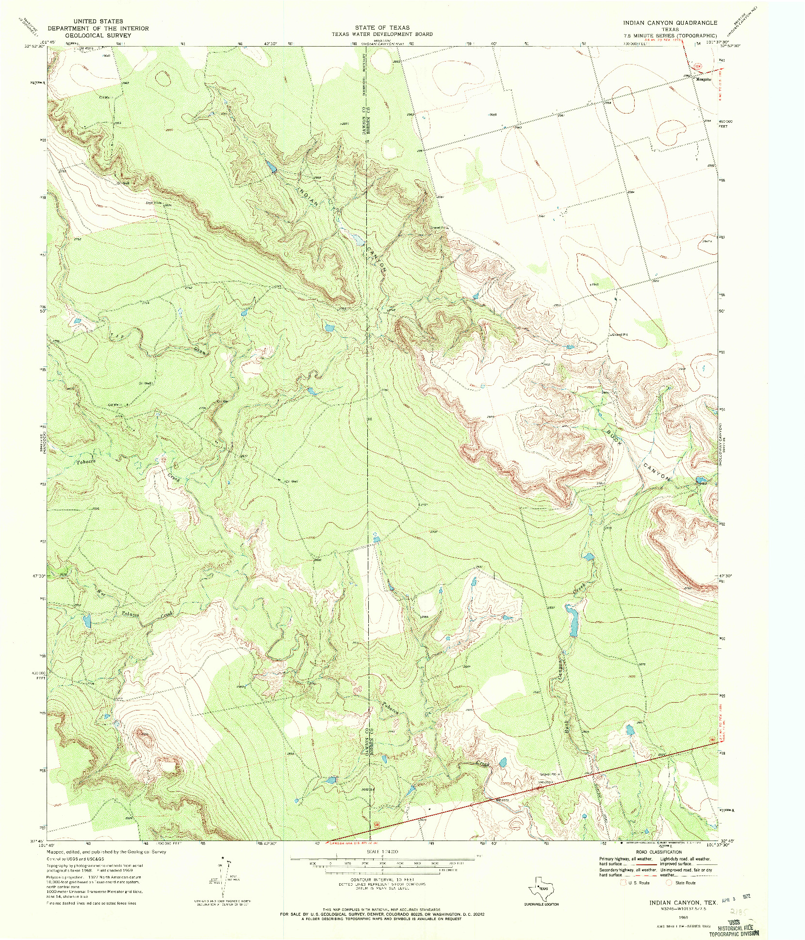 USGS 1:24000-SCALE QUADRANGLE FOR INDIAN CANYON, TX 1969