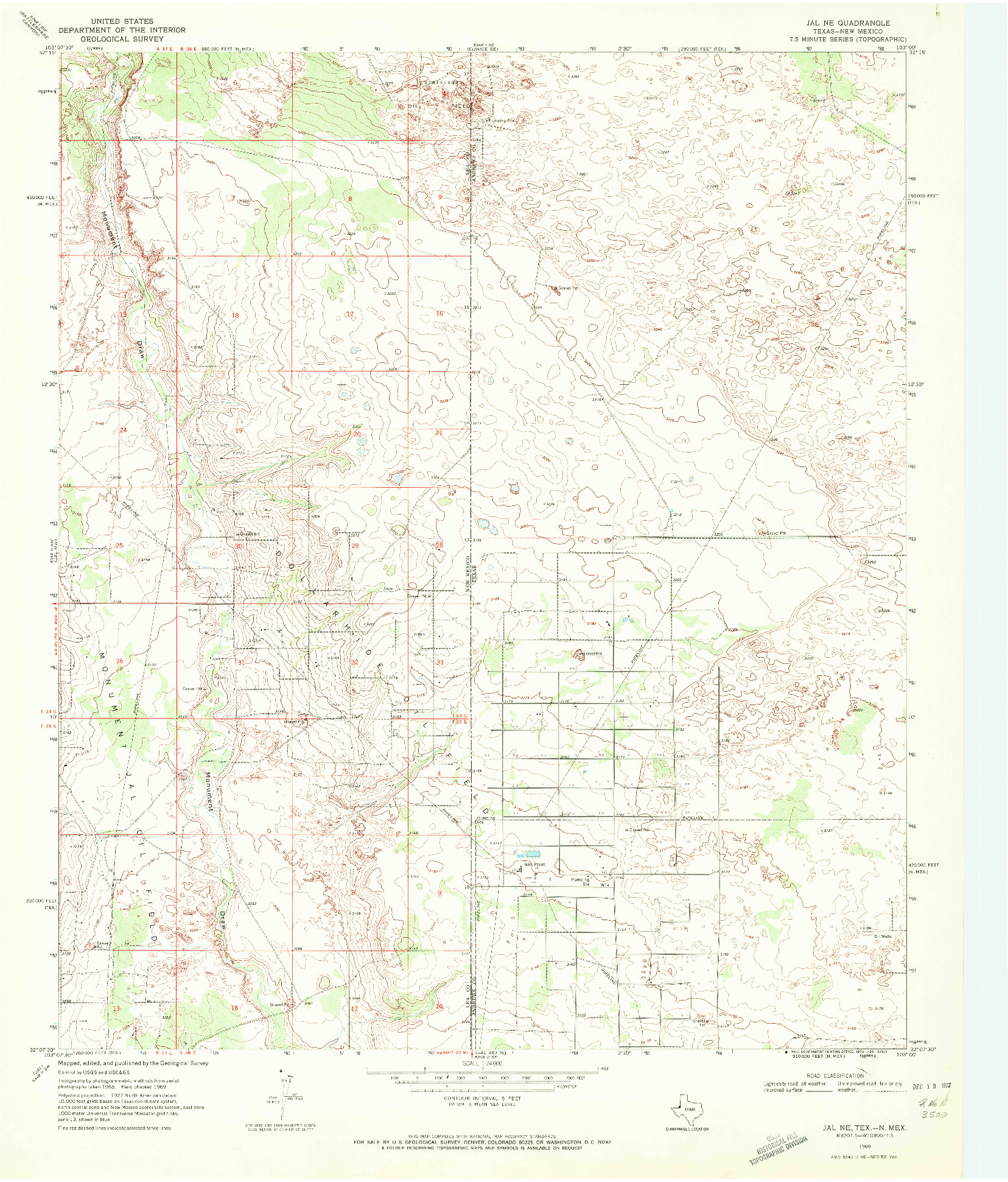 USGS 1:24000-SCALE QUADRANGLE FOR JAL NE, TX 1969