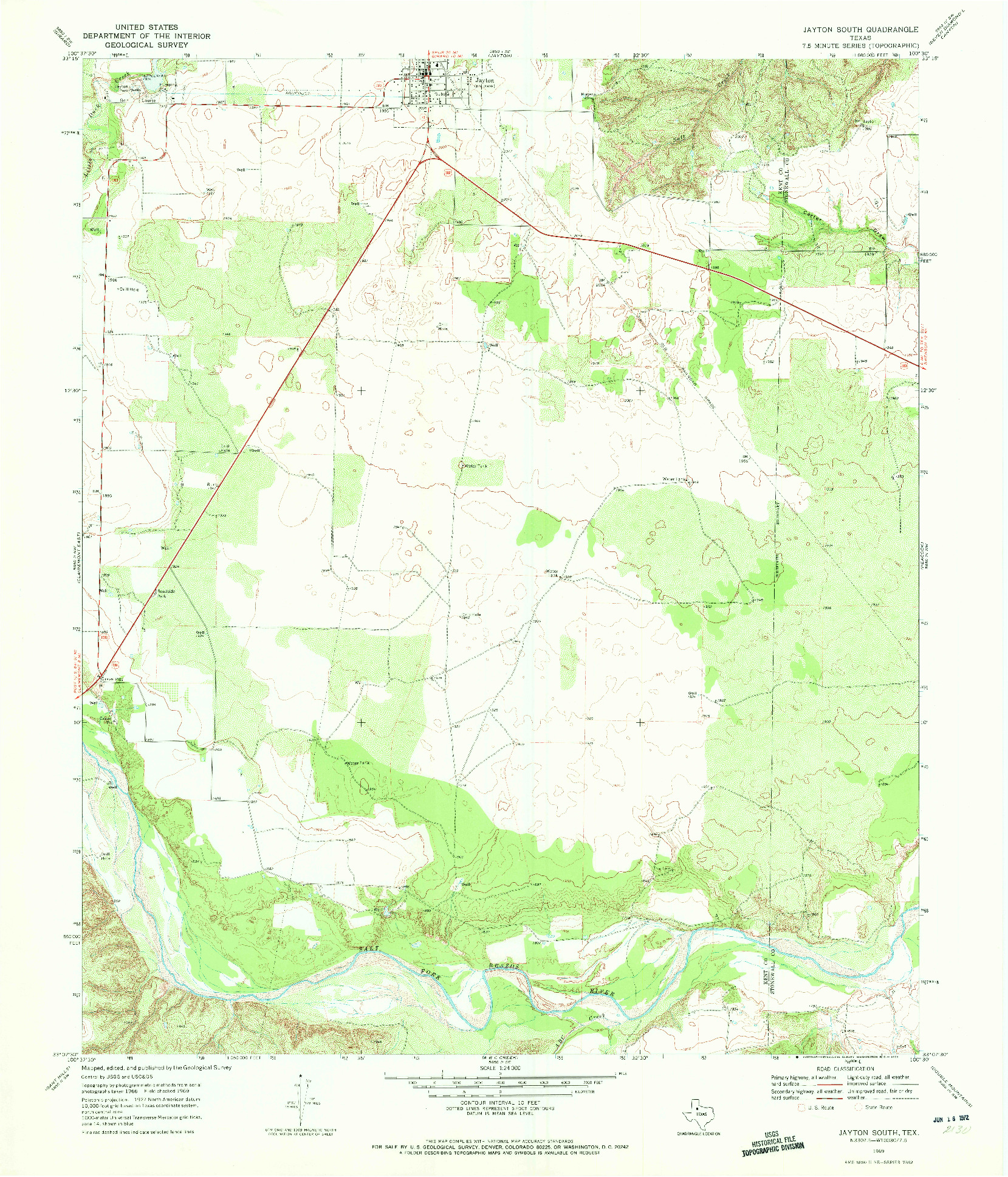 USGS 1:24000-SCALE QUADRANGLE FOR JAYTON SOUTH, TX 1969