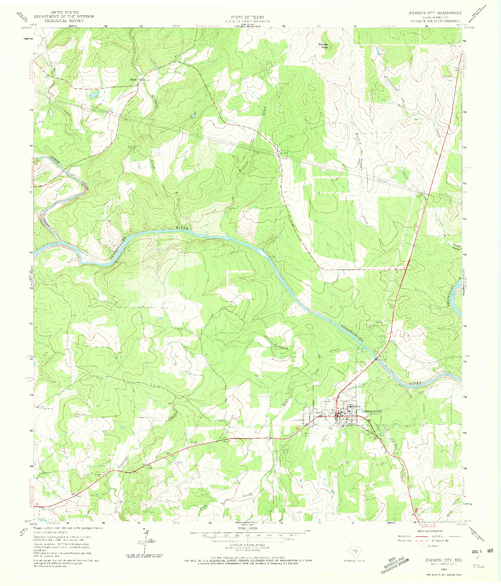 USGS 1:24000-SCALE QUADRANGLE FOR JOHNSON CITY, TX 1961