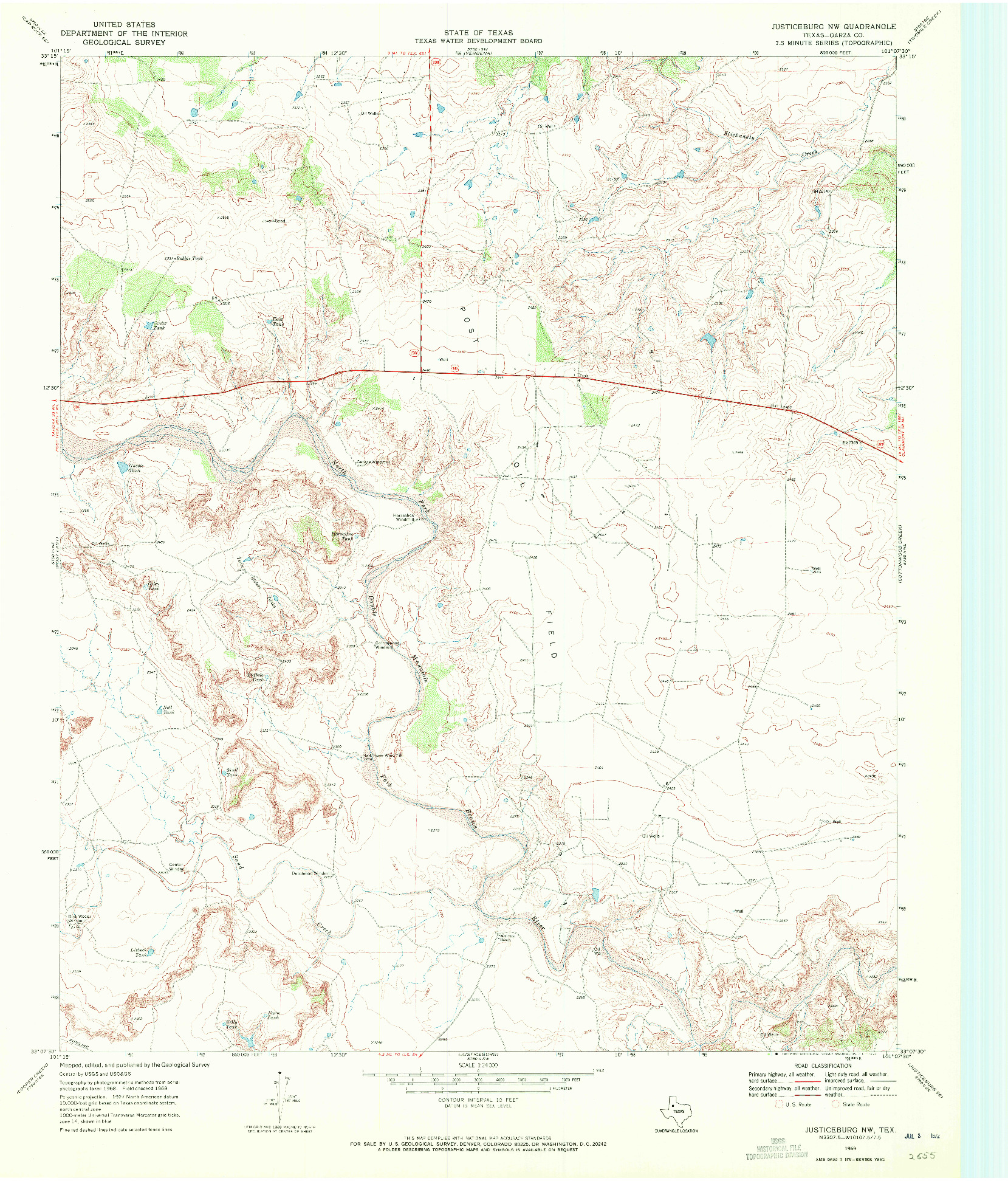 USGS 1:24000-SCALE QUADRANGLE FOR JUSTICEBURG NW, TX 1969