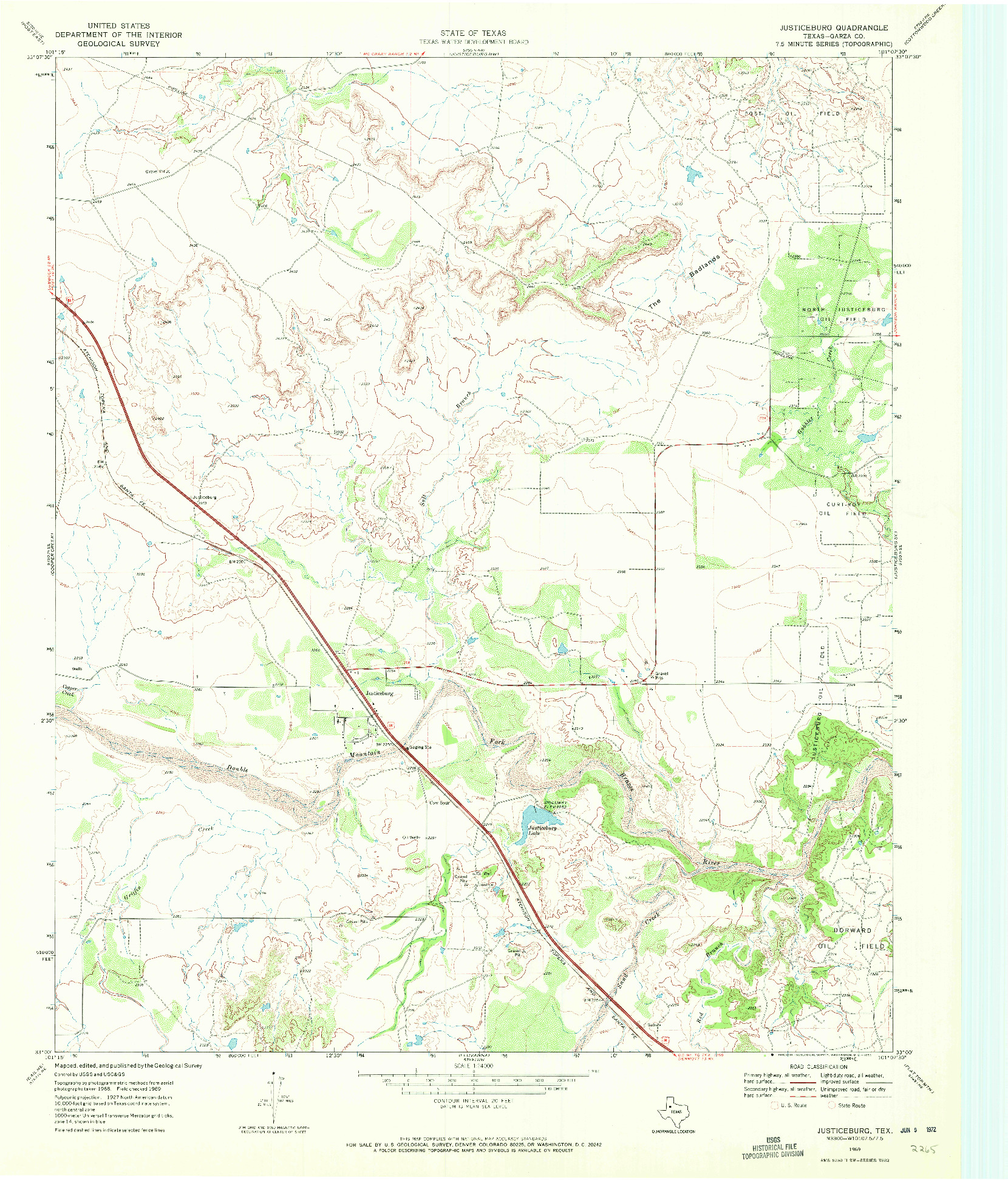 USGS 1:24000-SCALE QUADRANGLE FOR JUSTICEBURG, TX 1969