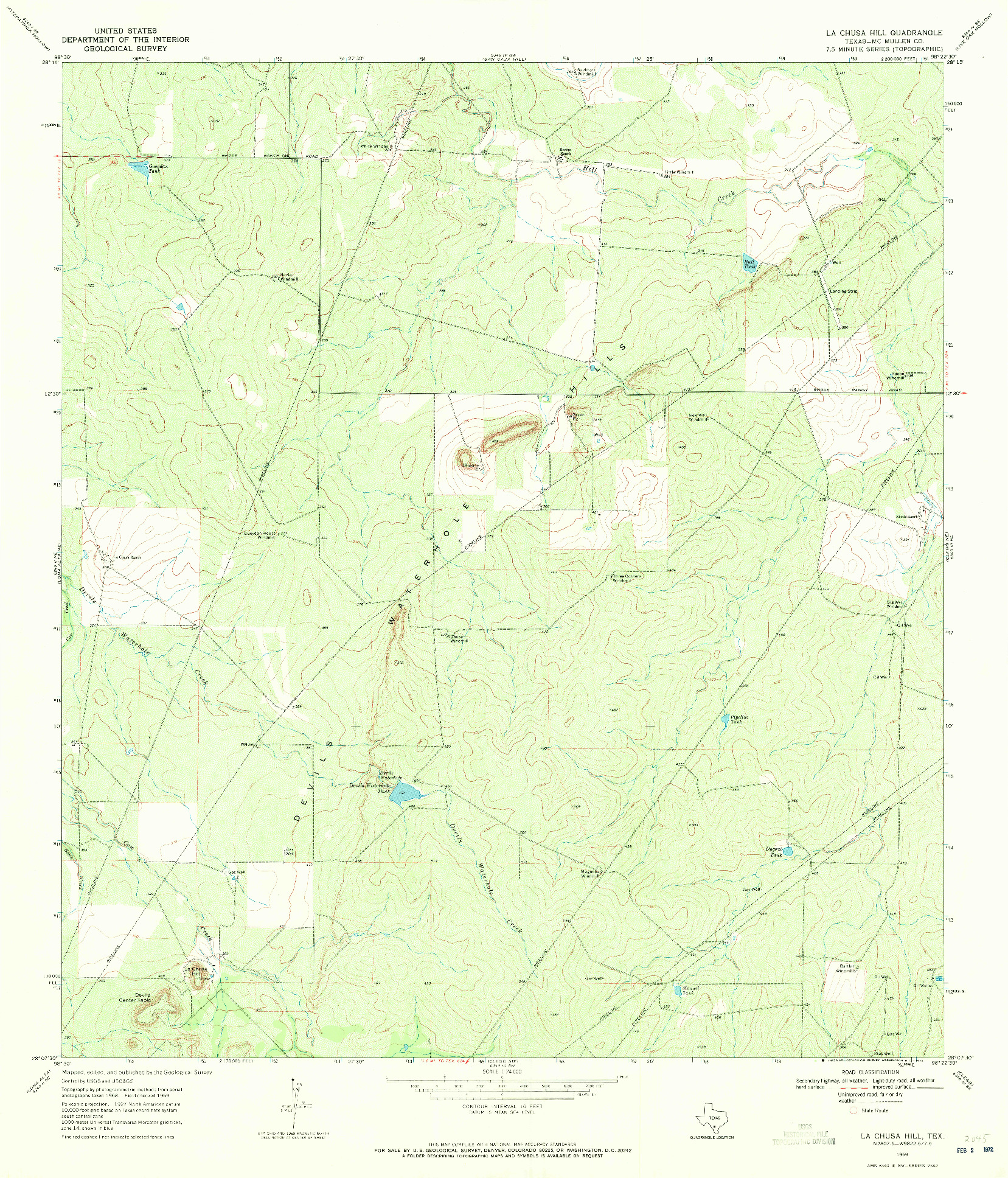 USGS 1:24000-SCALE QUADRANGLE FOR LA CHUSA HILL, TX 1969