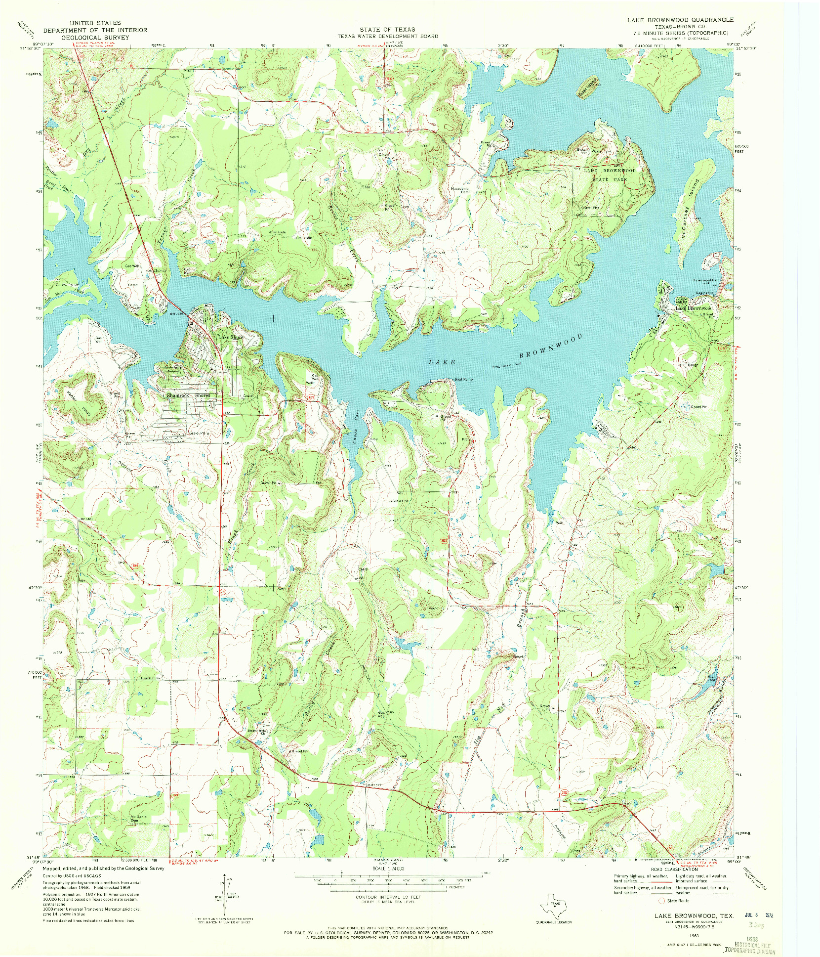 USGS 1:24000-SCALE QUADRANGLE FOR LAKE BROWNWOOD, TX 1969