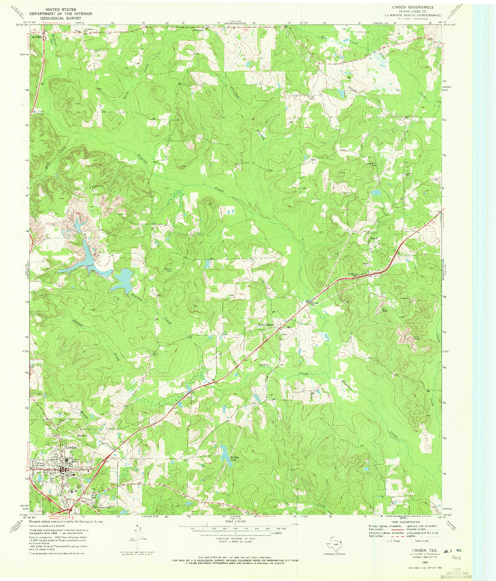 USGS 1:24000-SCALE QUADRANGLE FOR LINDEN, TX 1969