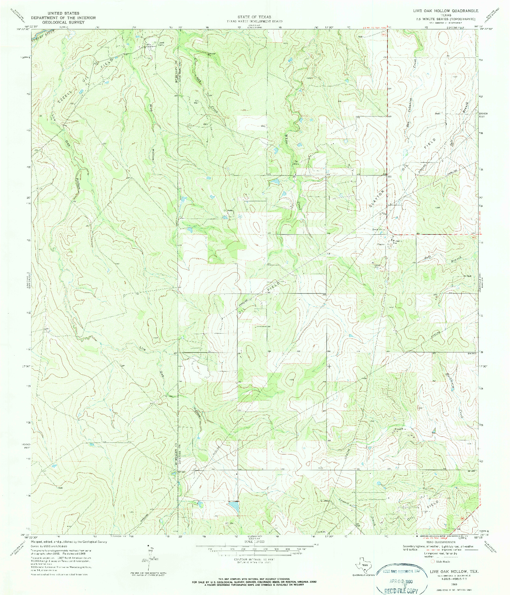 USGS 1:24000-SCALE QUADRANGLE FOR LIVE OAK HOLLOW, TX 1969