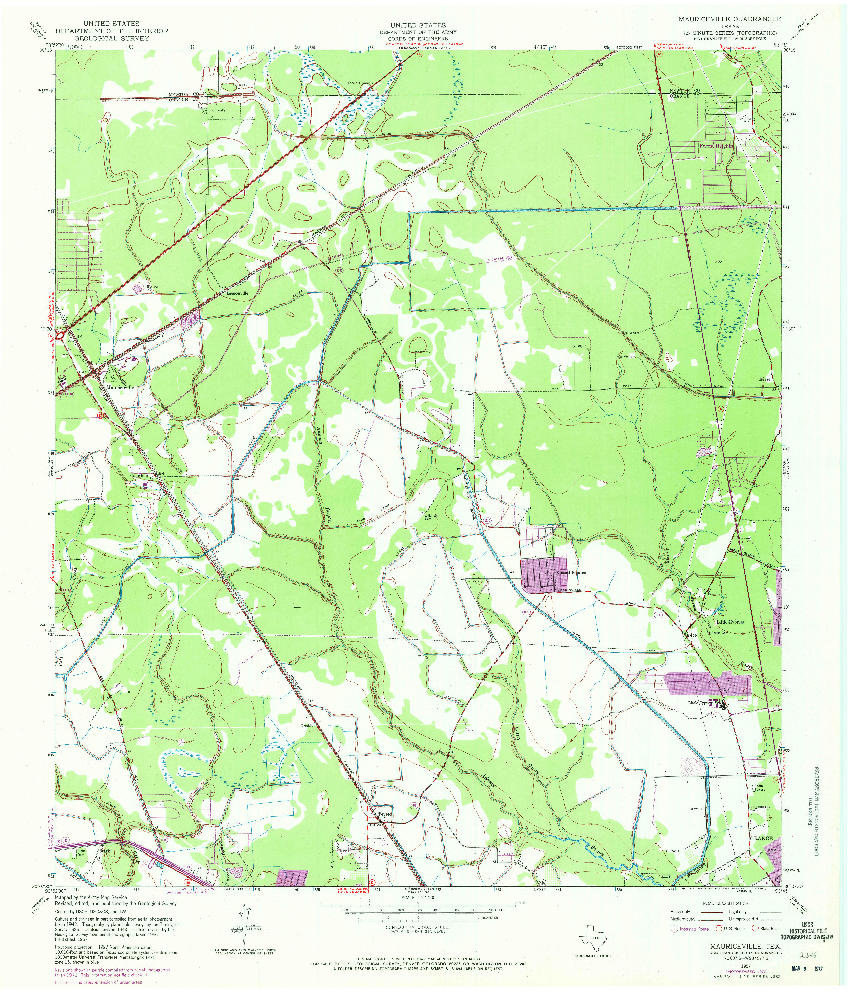 USGS 1:24000-SCALE QUADRANGLE FOR MAURICEVILLE, TX 1957