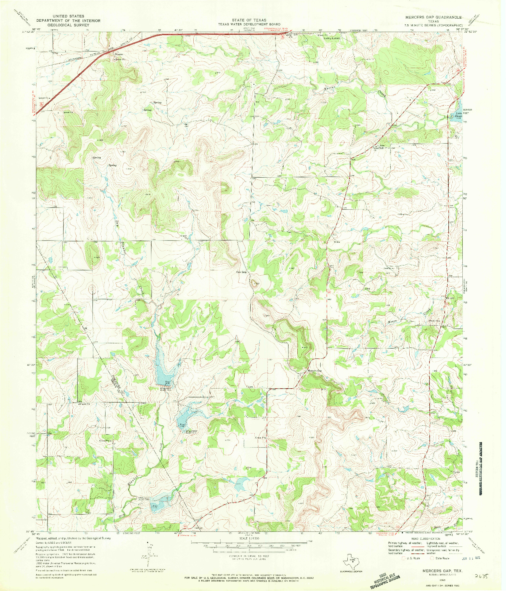 USGS 1:24000-SCALE QUADRANGLE FOR MERCERS GAP, TX 1969