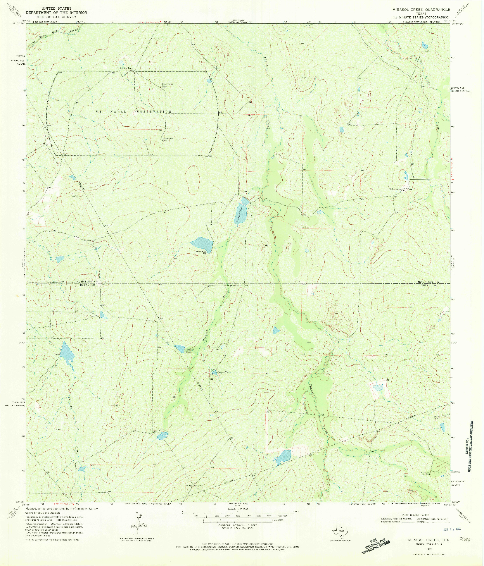 USGS 1:24000-SCALE QUADRANGLE FOR MIRASOL CREEK, TX 1969