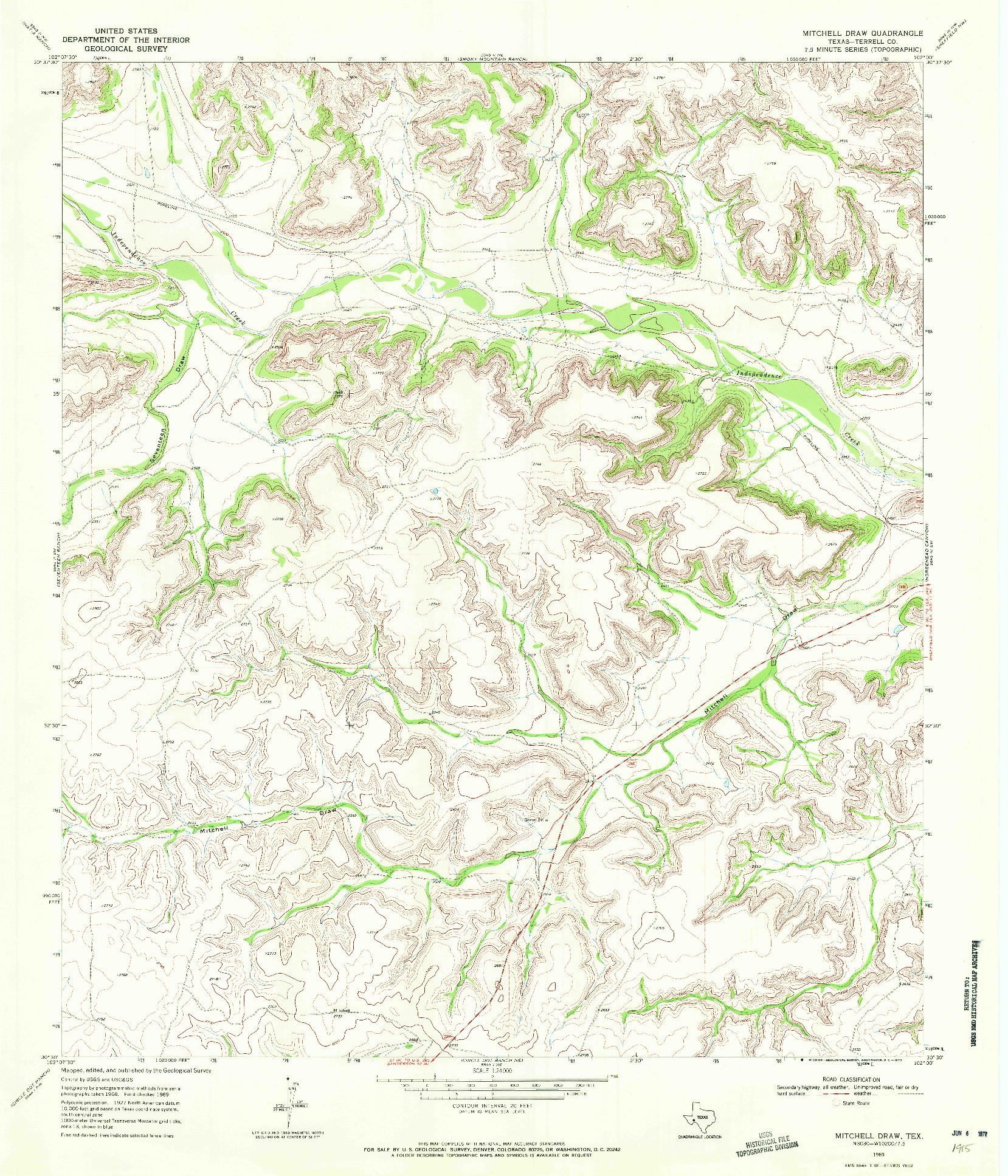 USGS 1:24000-SCALE QUADRANGLE FOR MITCHELL DRAW, TX 1969