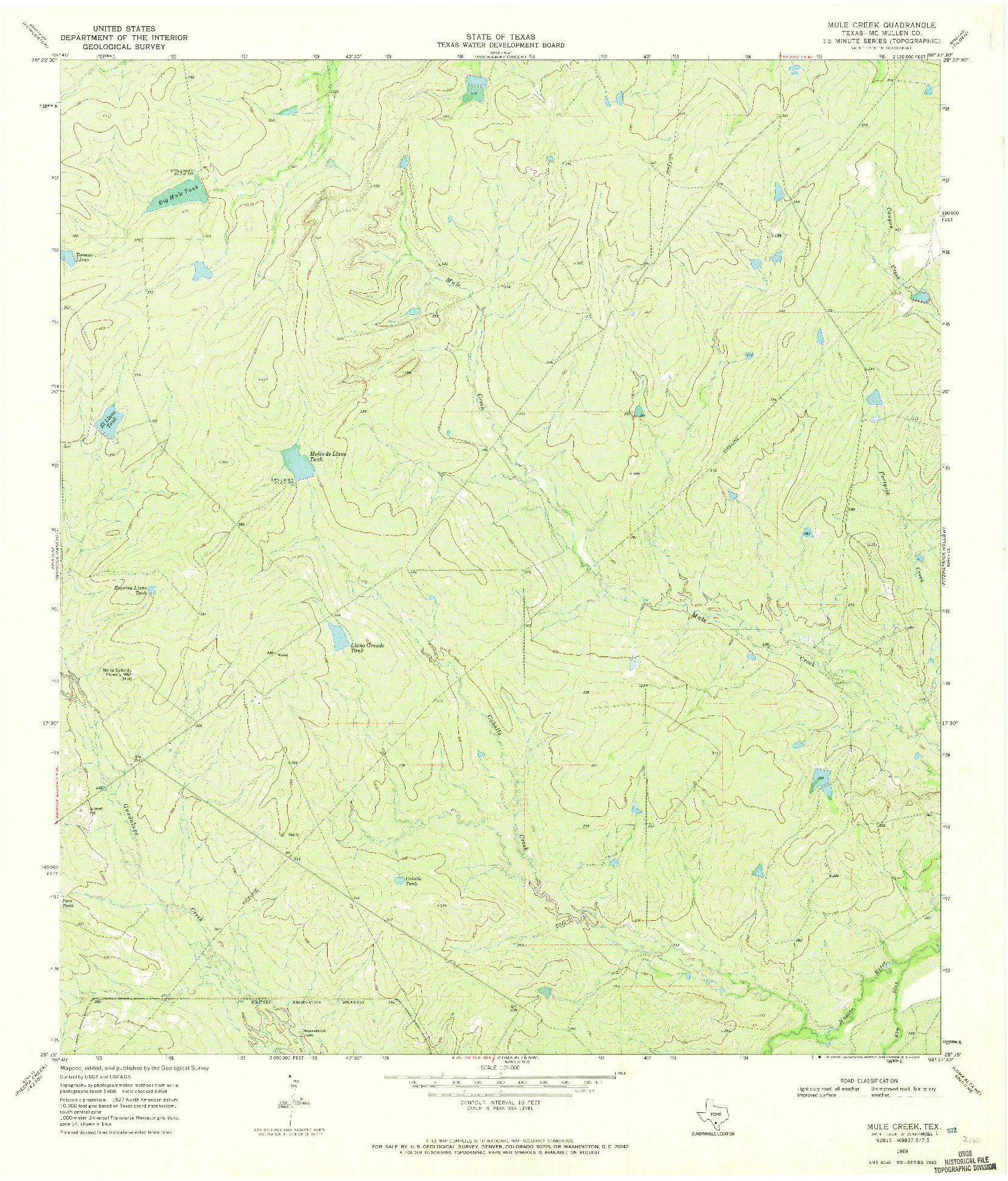 USGS 1:24000-SCALE QUADRANGLE FOR MULE CREEK, TX 1969