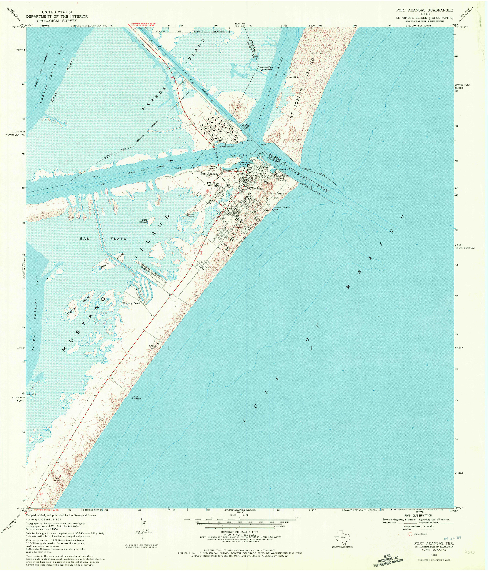 USGS 1:24000-SCALE QUADRANGLE FOR PORT ARANSAS, TX 1968