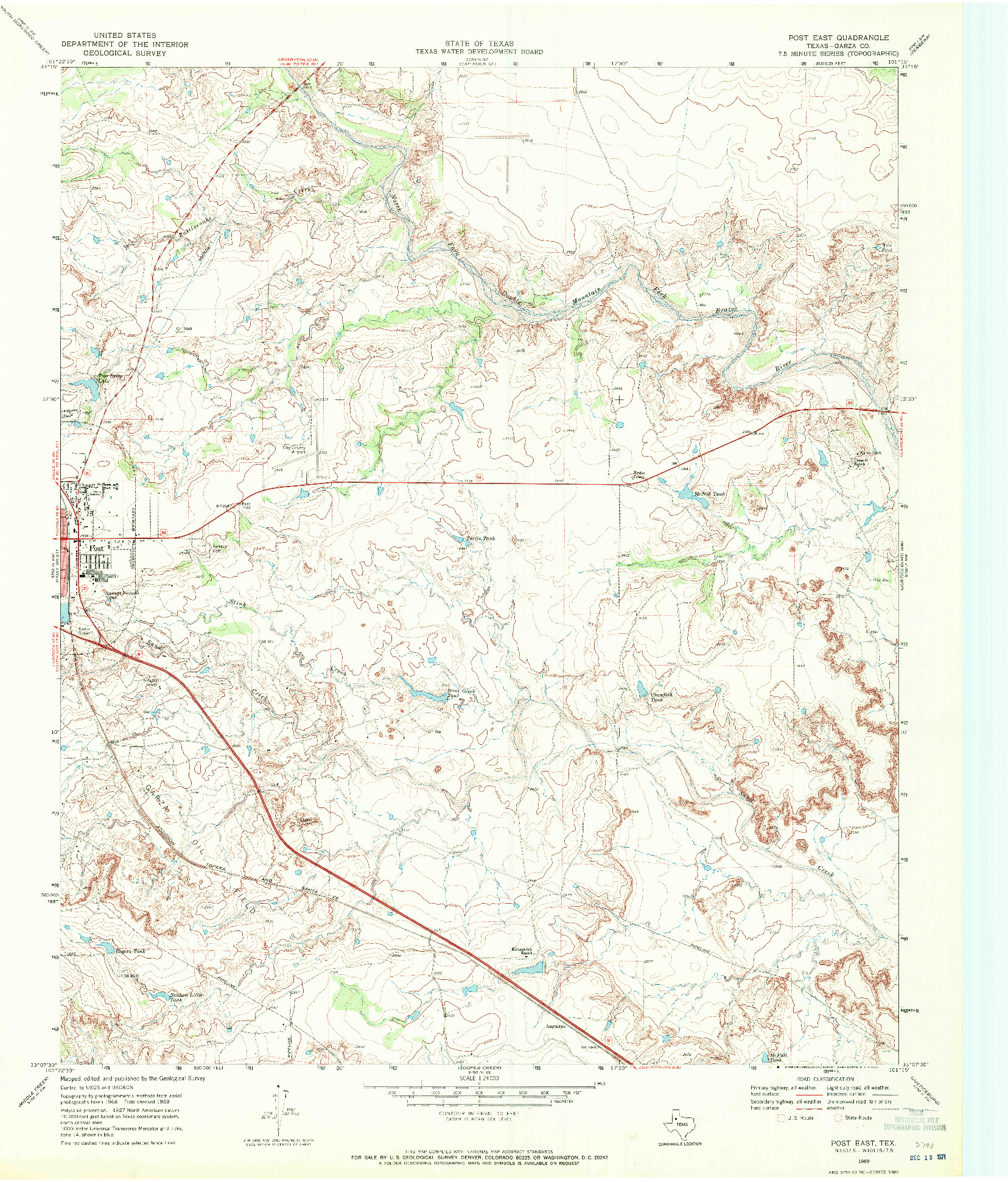USGS 1:24000-SCALE QUADRANGLE FOR POST EAST, TX 1969
