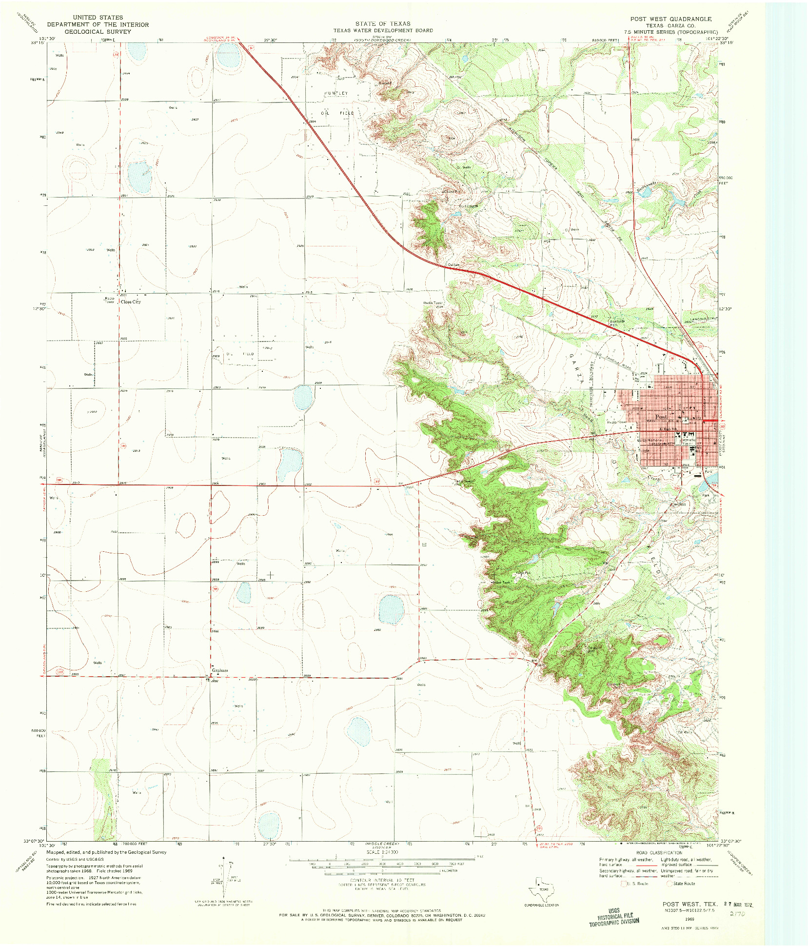 USGS 1:24000-SCALE QUADRANGLE FOR POST WEST, TX 1969