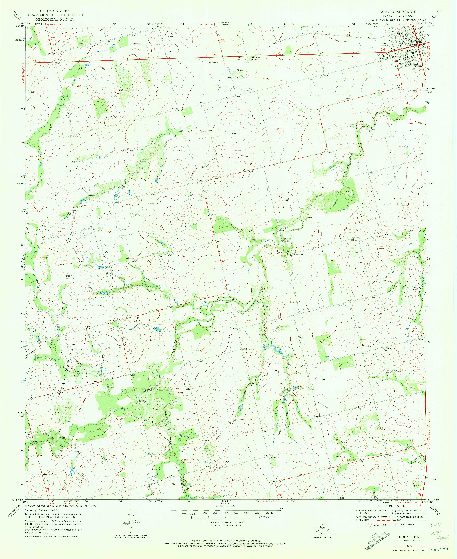 USGS 1:24000-SCALE QUADRANGLE FOR ROBY, TX 1969